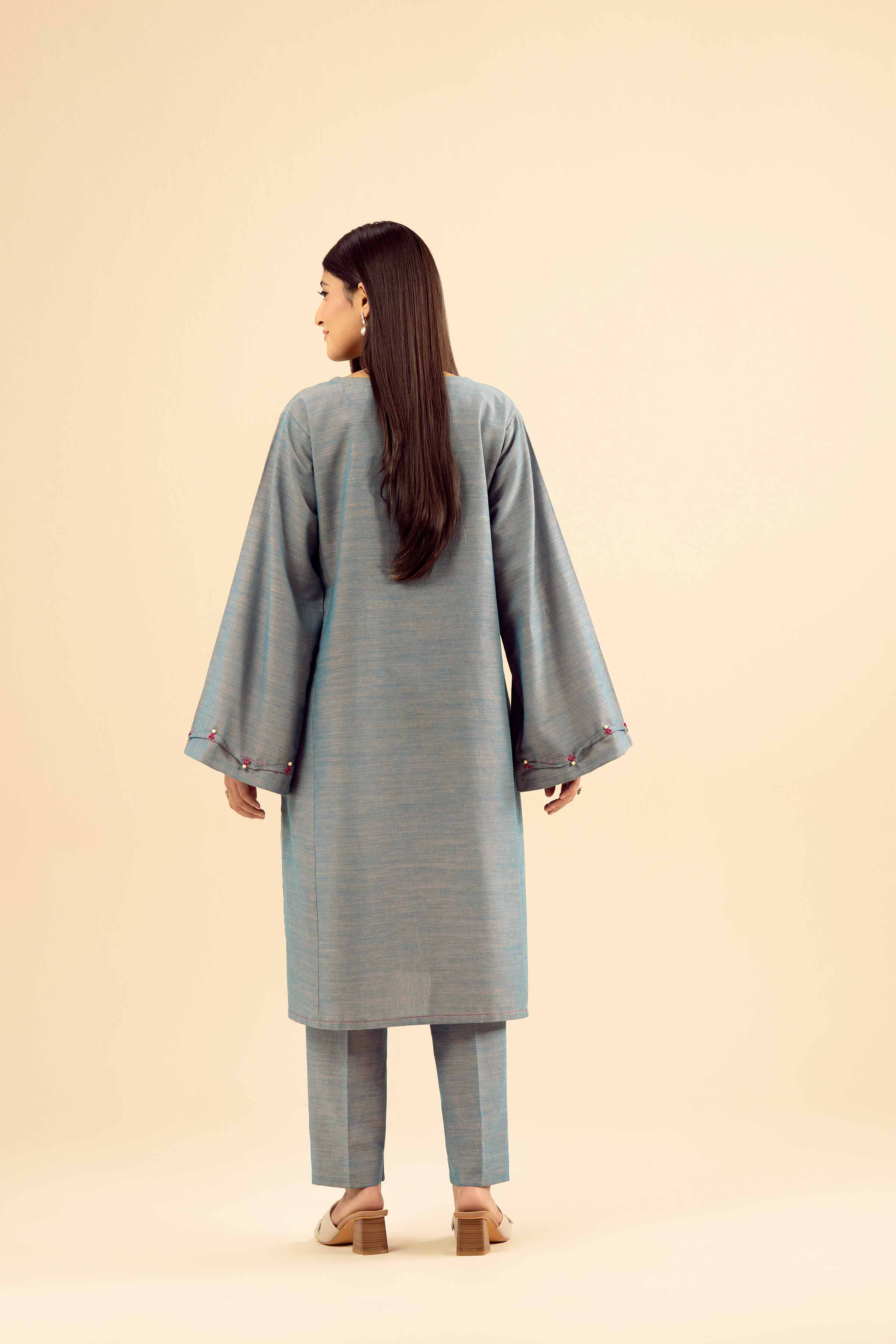 NishatUK - Blue Embroidered Khaddar 2-piece ready to wear Dress