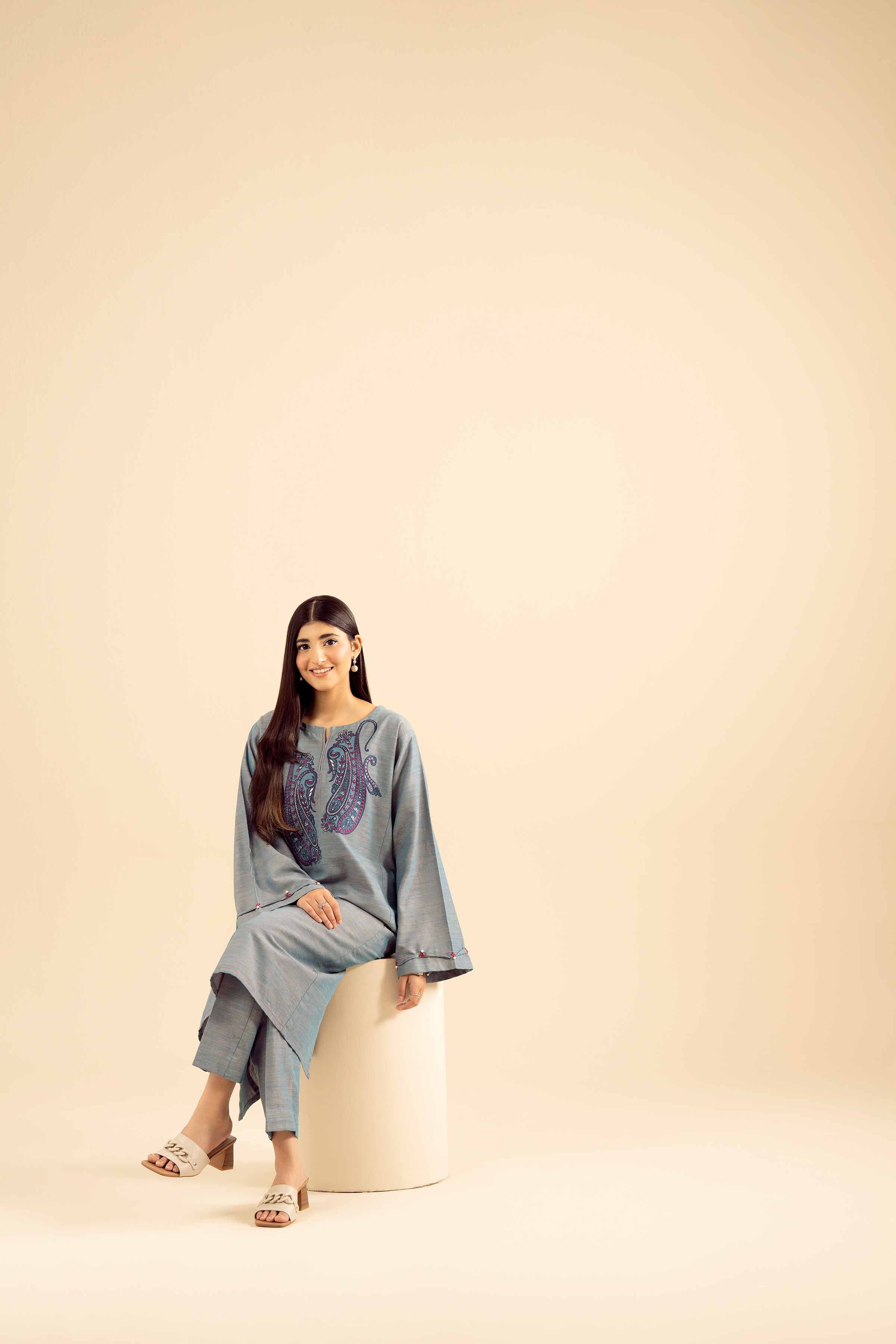 NishatUK - Blue Embroidered Khaddar 2-piece ready to wear Dress