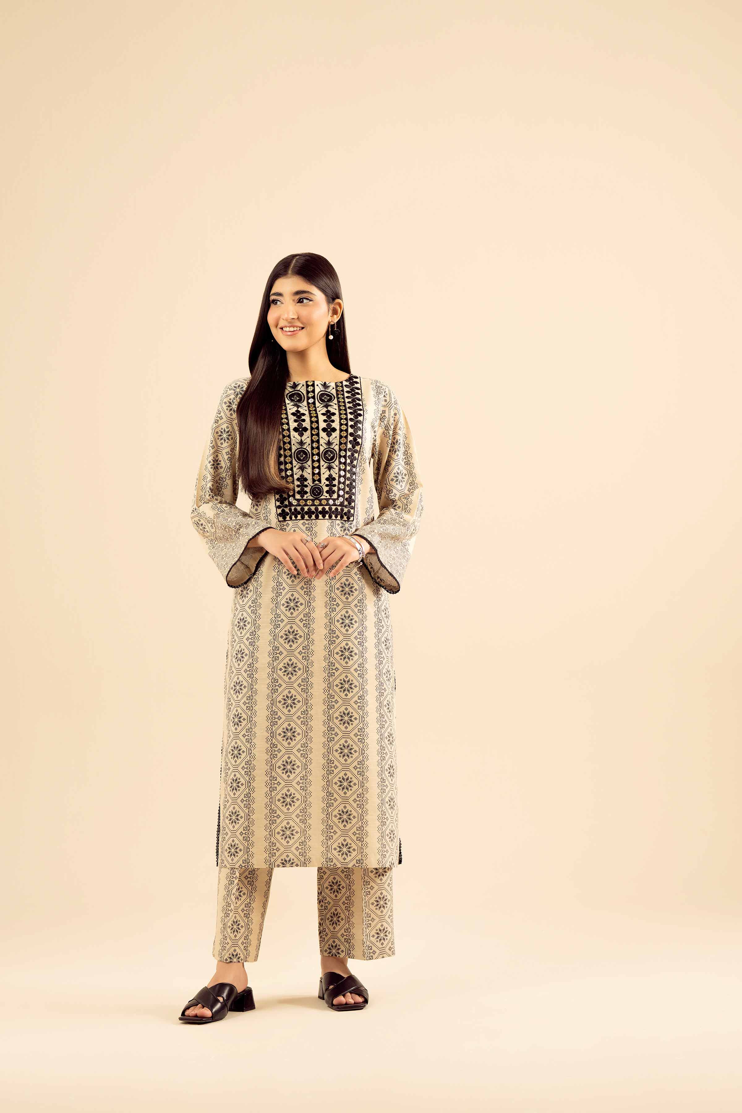 NishatUK - Beige Embroidered Khaddar 2-piece ready to wear Dress