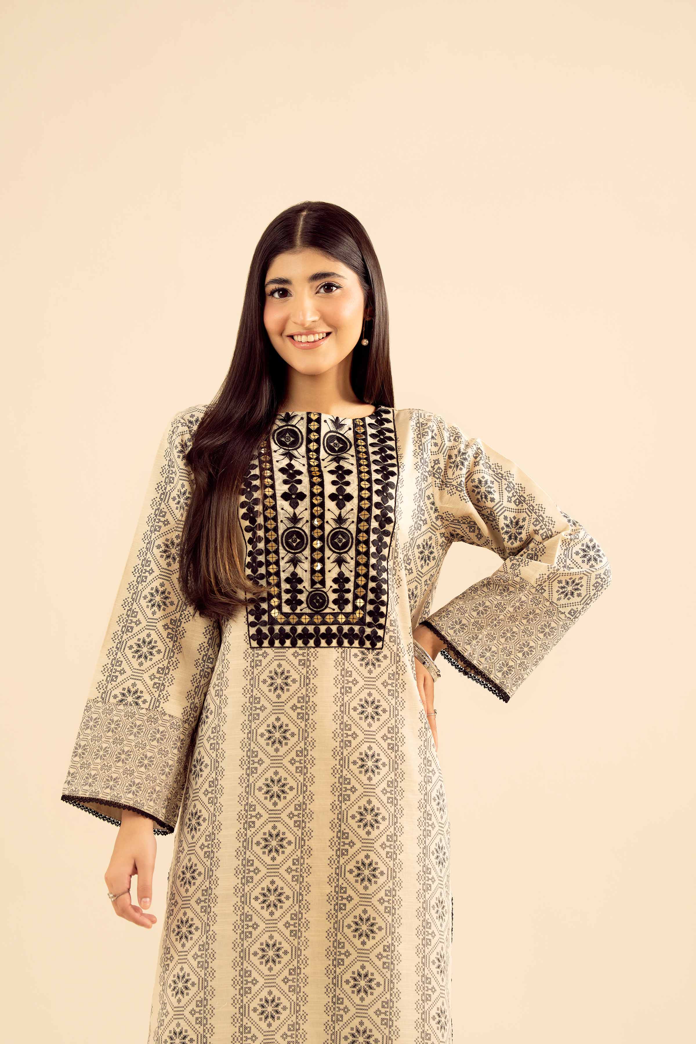 NishatUK - Beige Embroidered Khaddar 2-piece ready to wear Dress