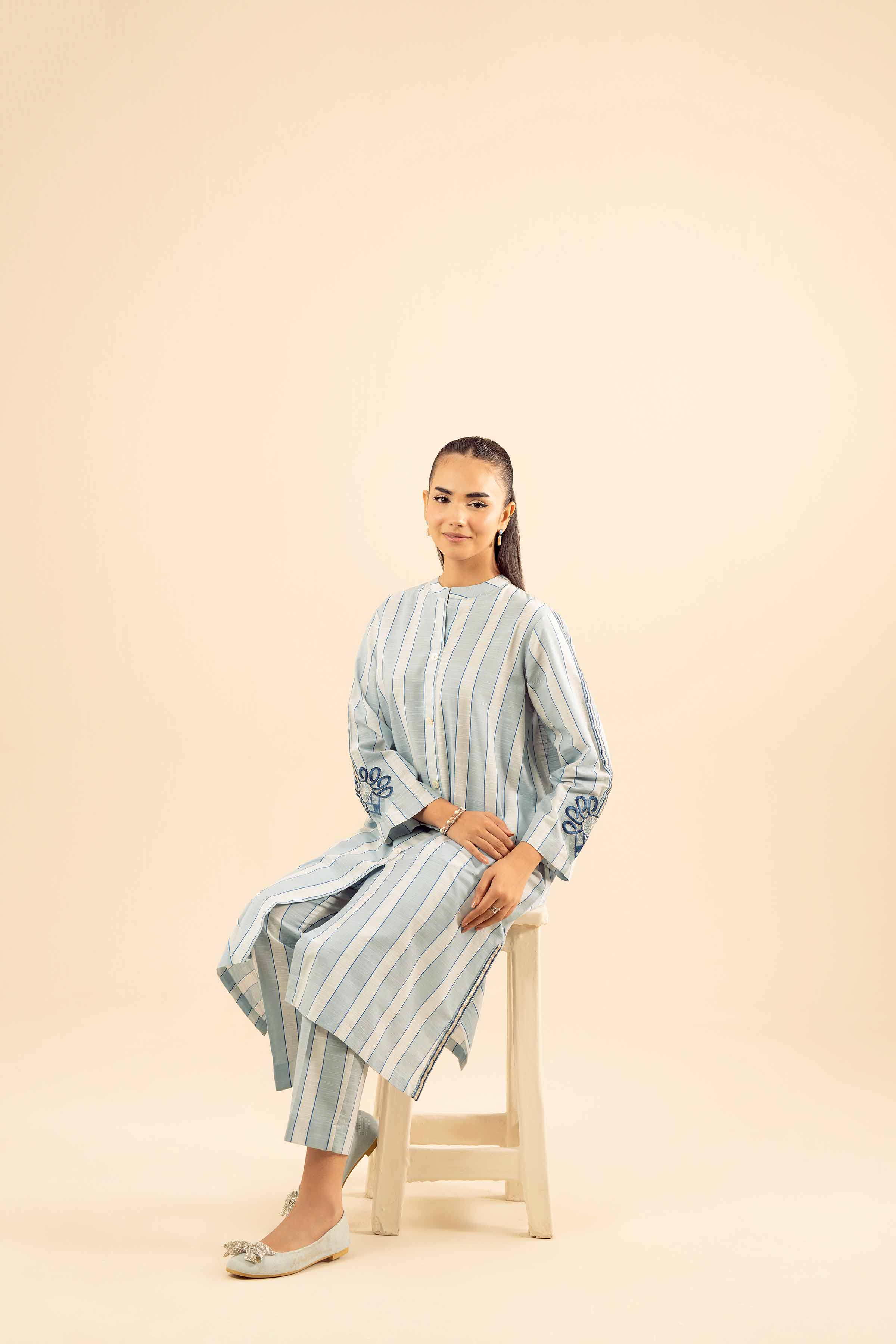 NishatUK - Blue Embroidered Khaddar 2-piece ready to wear Dress