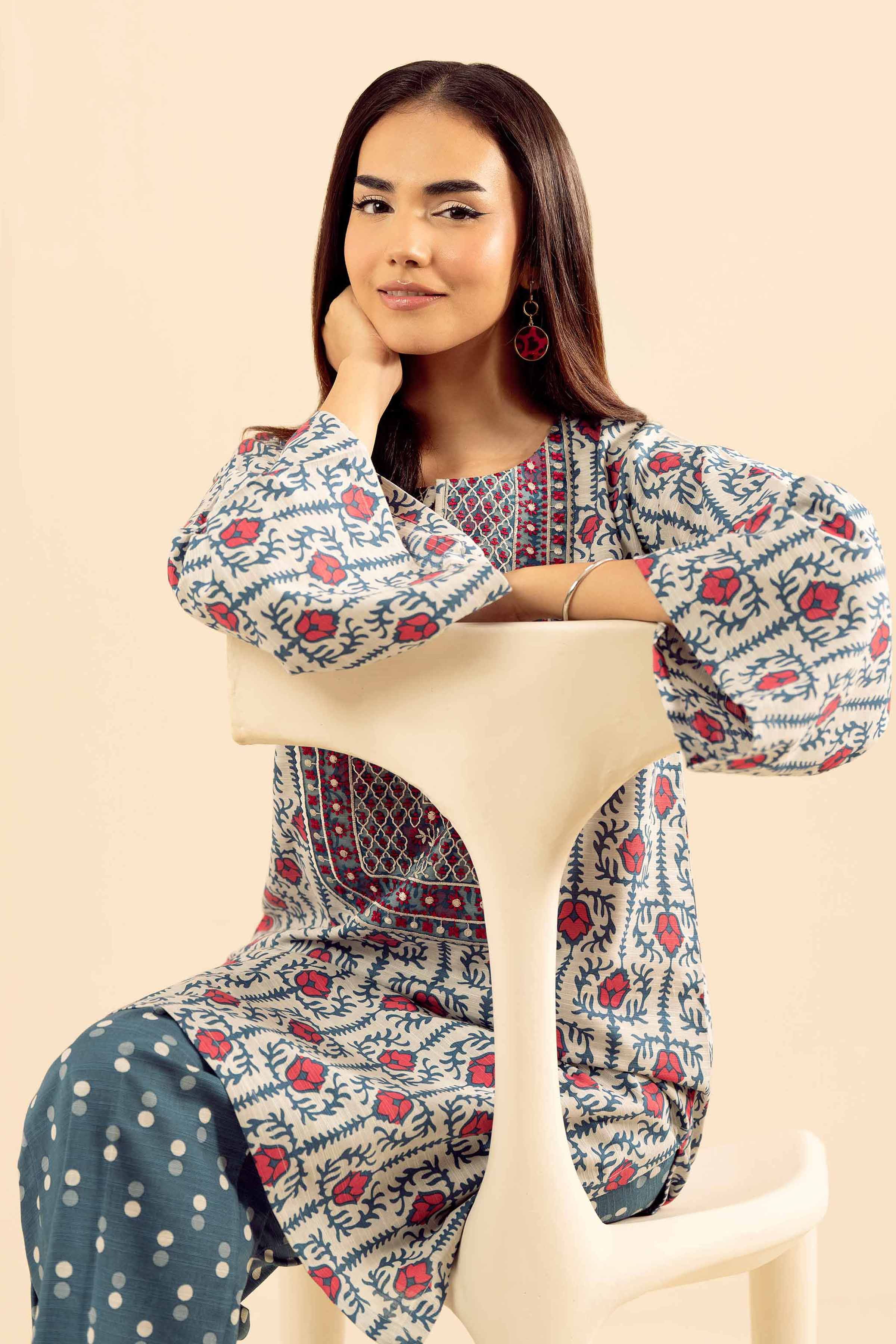 NishatUK - Grey Embroidered Khaddar 2-piece ready to wear Dress
