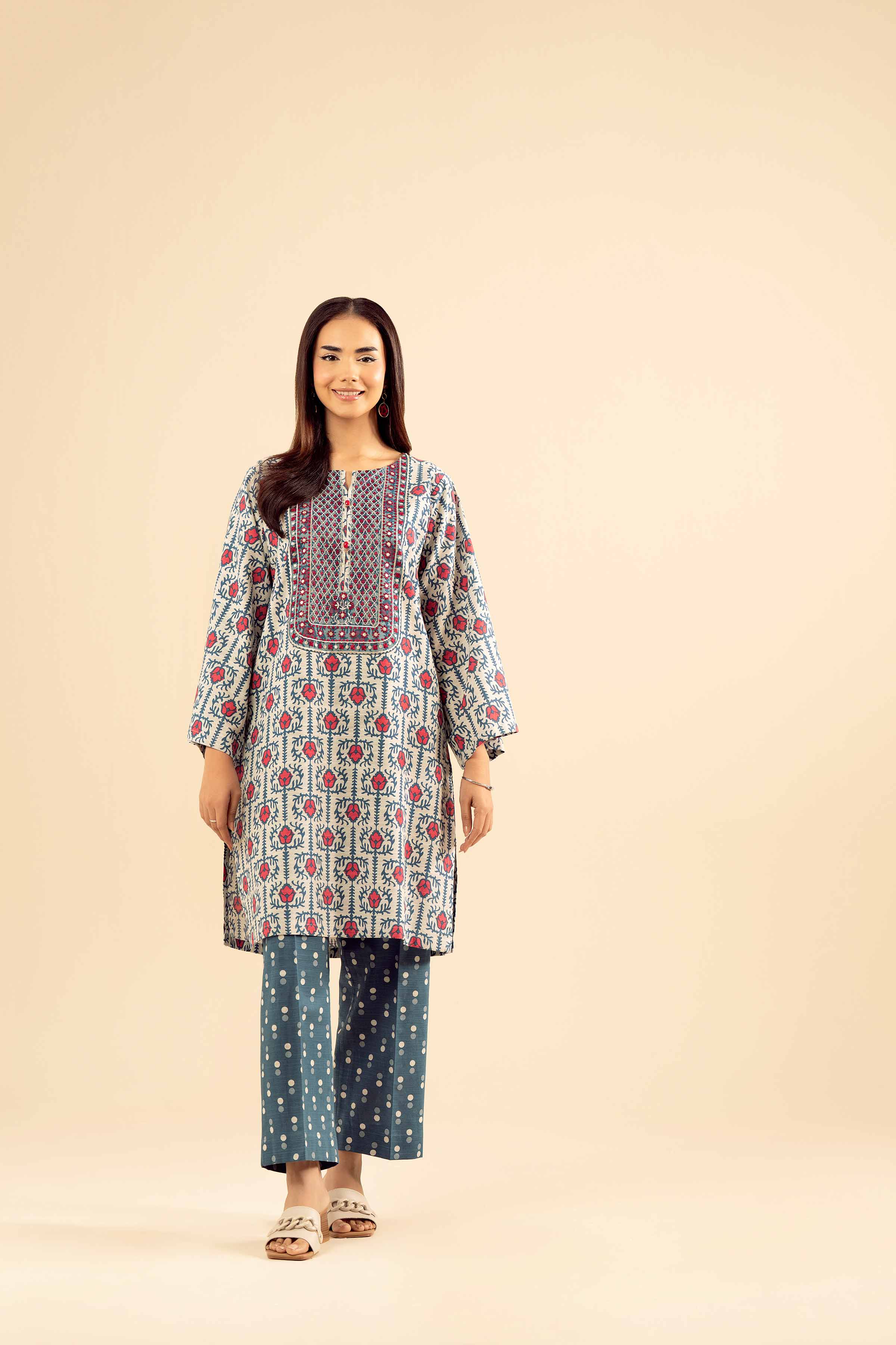 NishatUK - Grey Embroidered Khaddar 2-piece ready to wear Dress