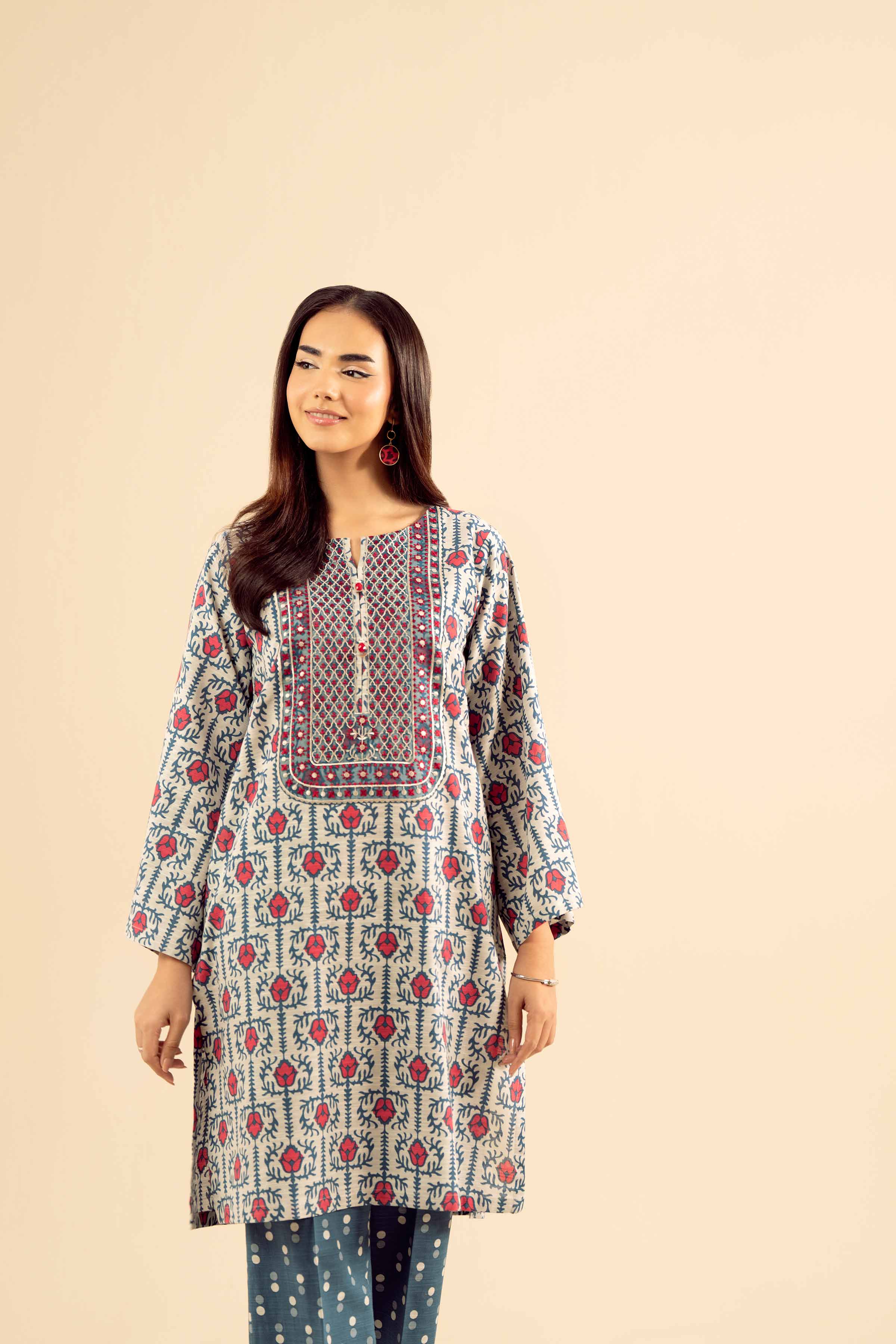 NishatUK - Grey Embroidered Khaddar 2-piece ready to wear Dress