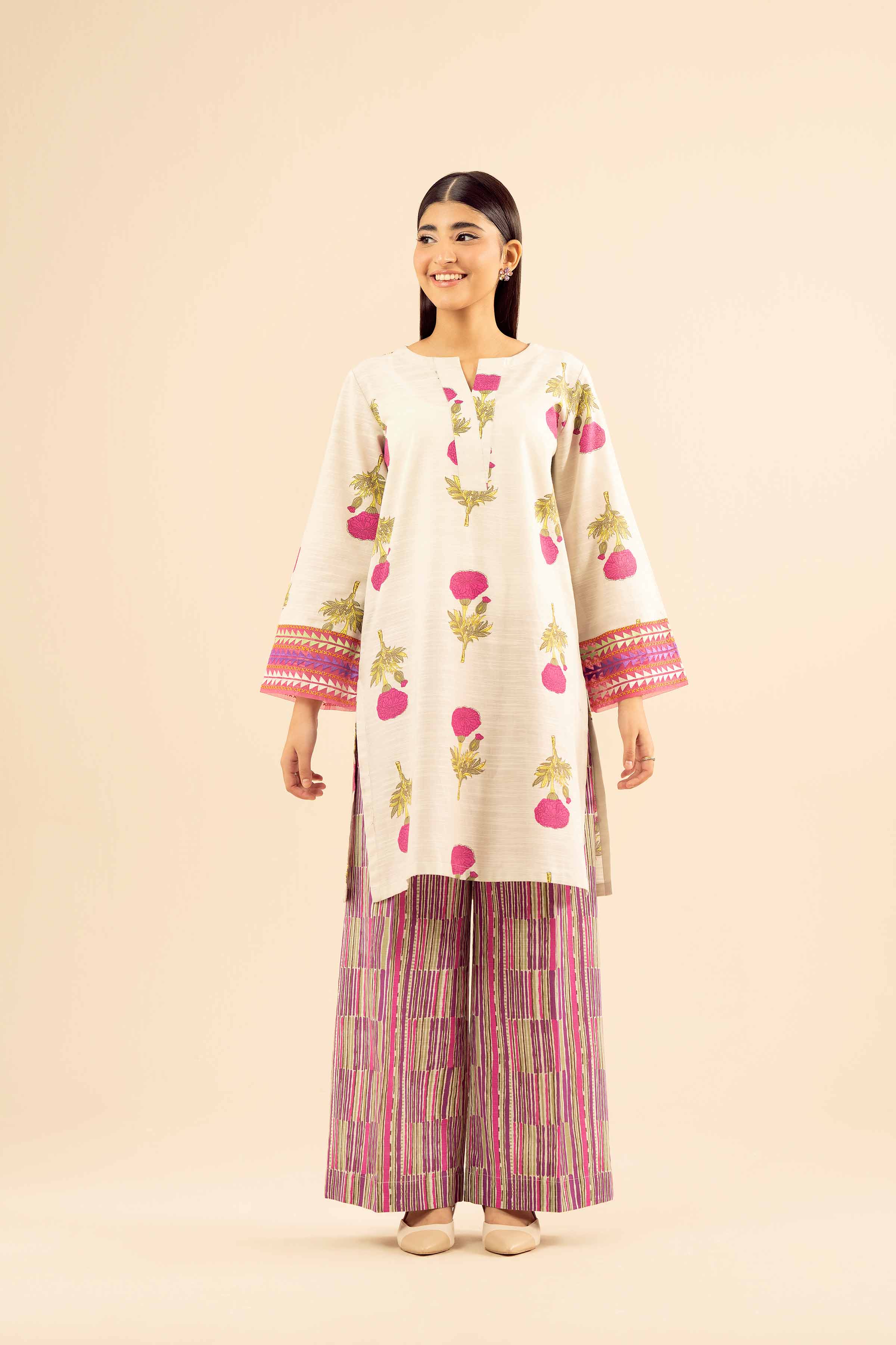 NishatUK - Off White Embroidered Khaddar 2-piece ready to wear Dress