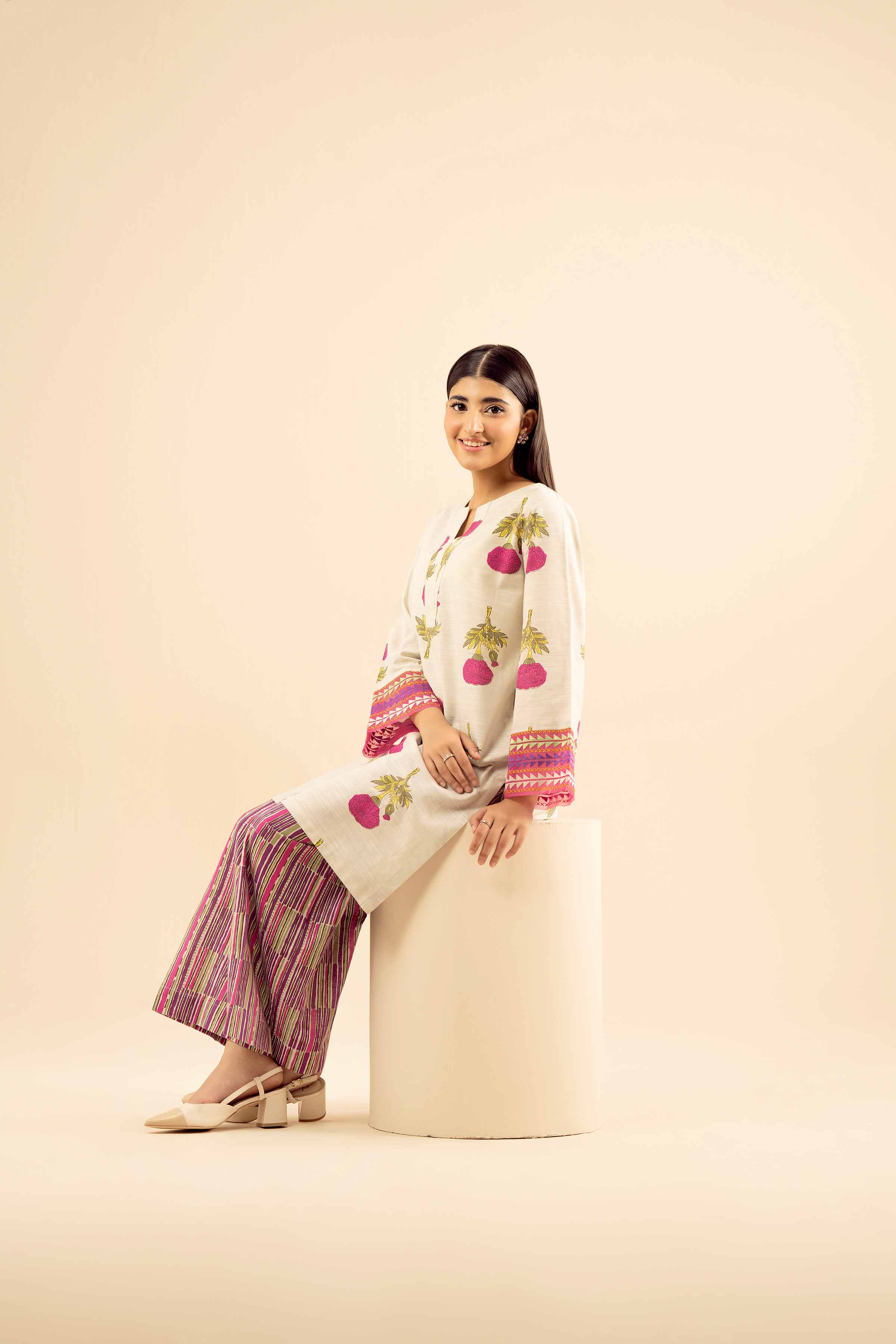 NishatUK - Off White Embroidered Khaddar 2-piece ready to wear Dress
