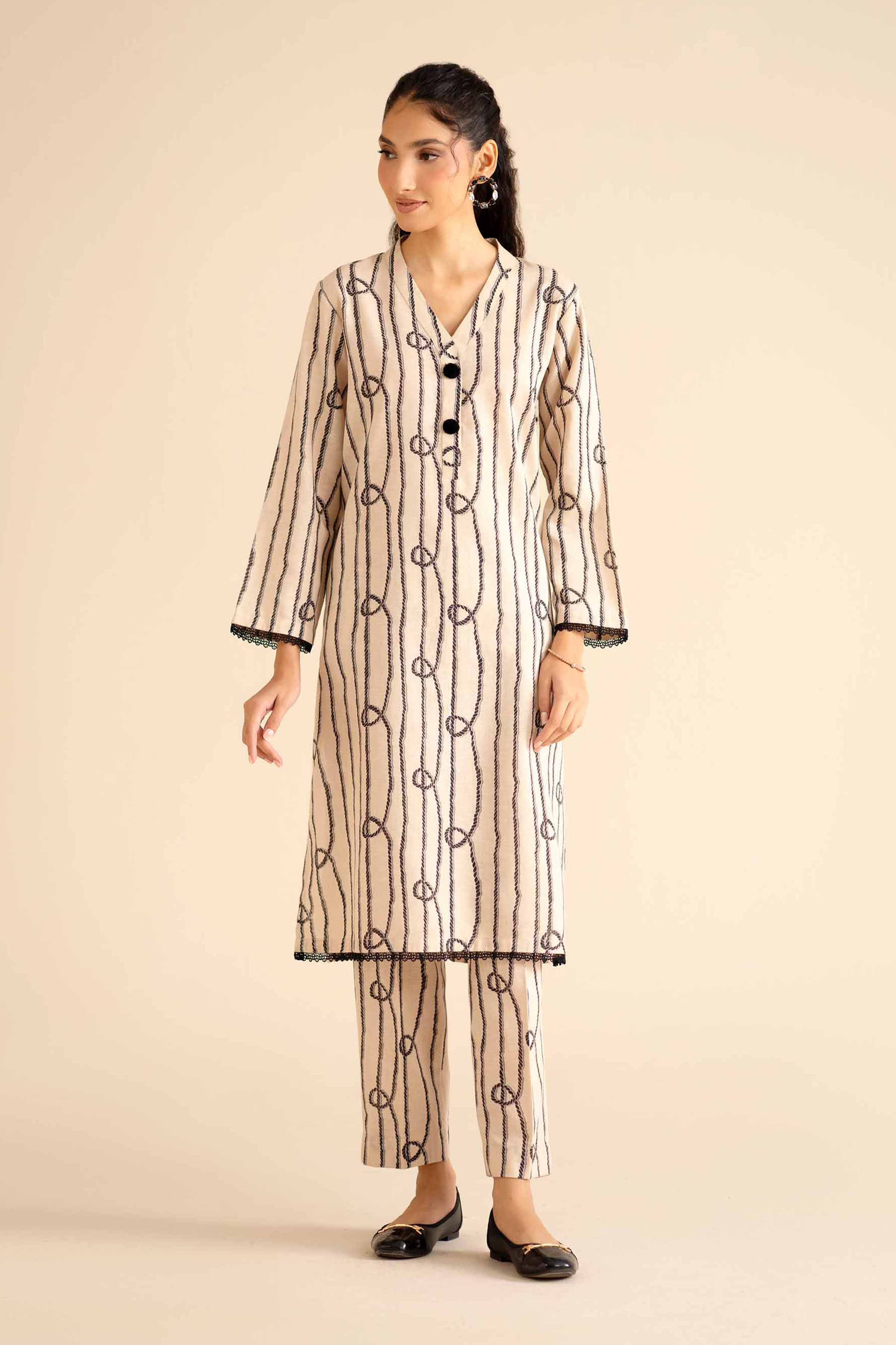 NishatUK - Off White Printed Karandi 2-piece ready to wear Dress