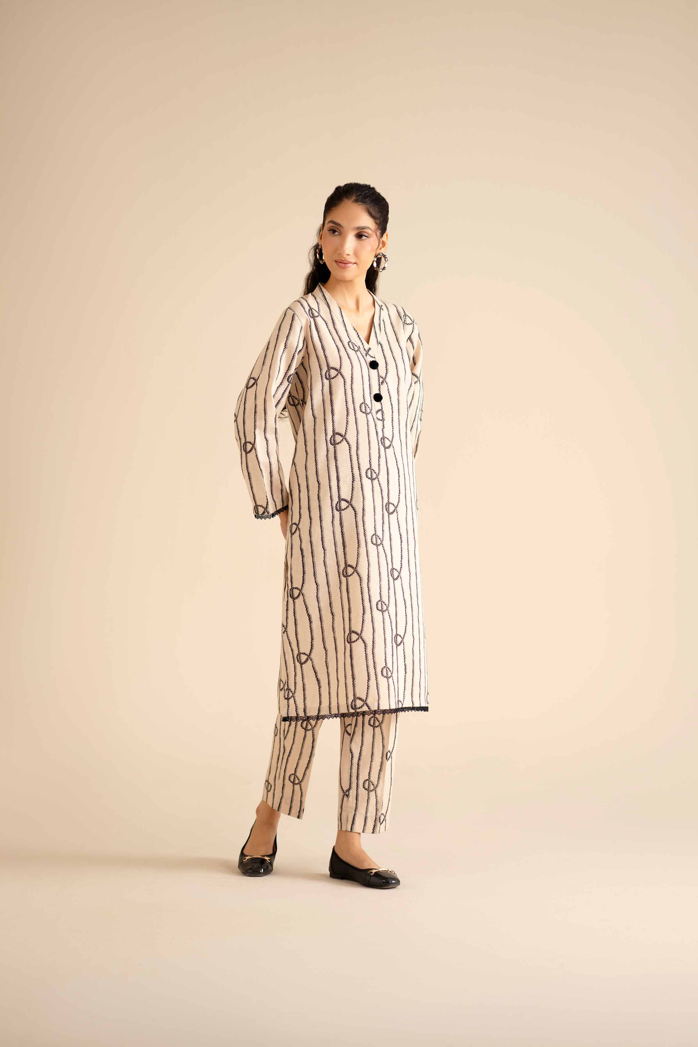 NishatUK - Off White Printed Karandi 2-piece ready to wear Dress