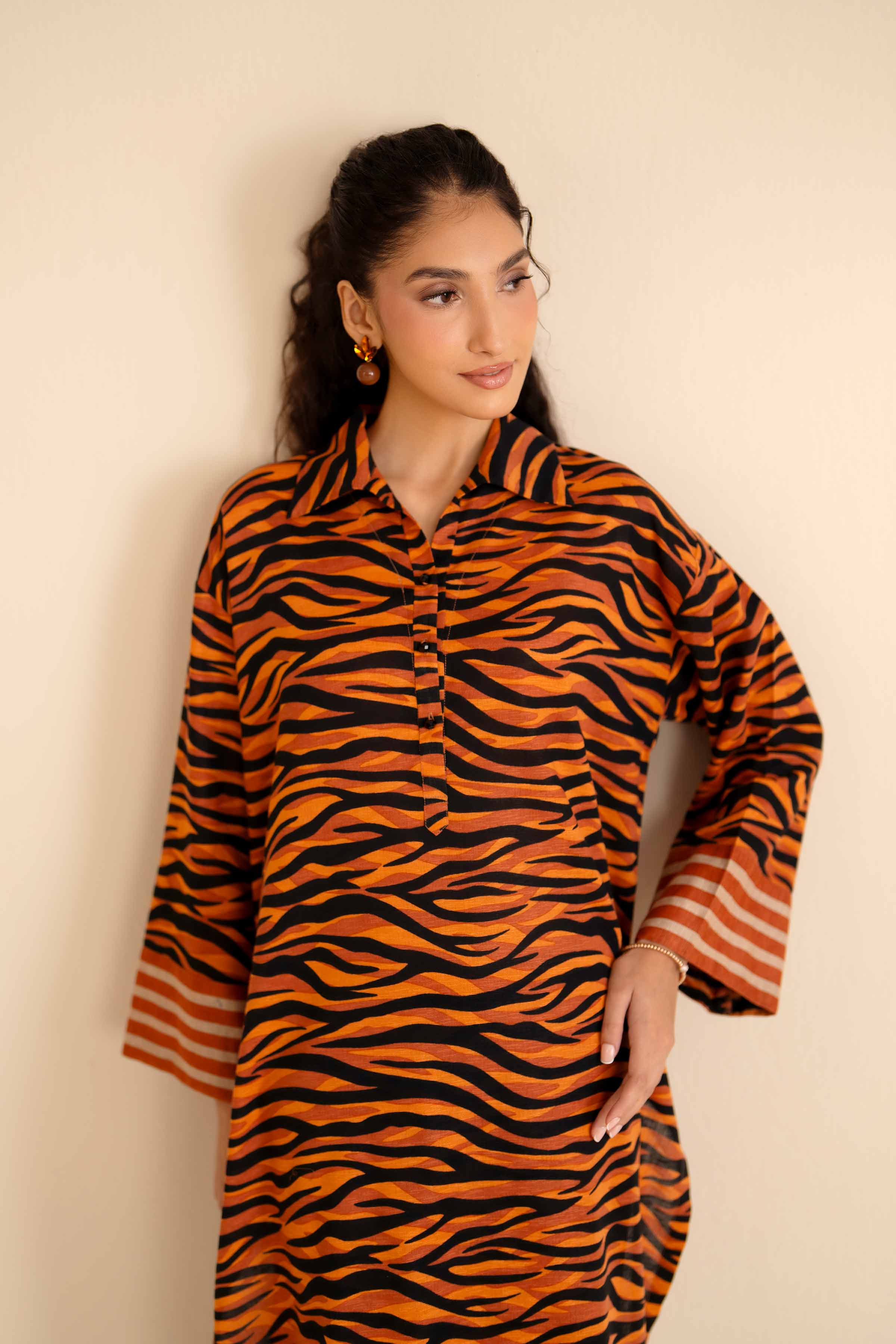 NishatUK - Brown Printed Cambric 2-piece ready to wear Dress