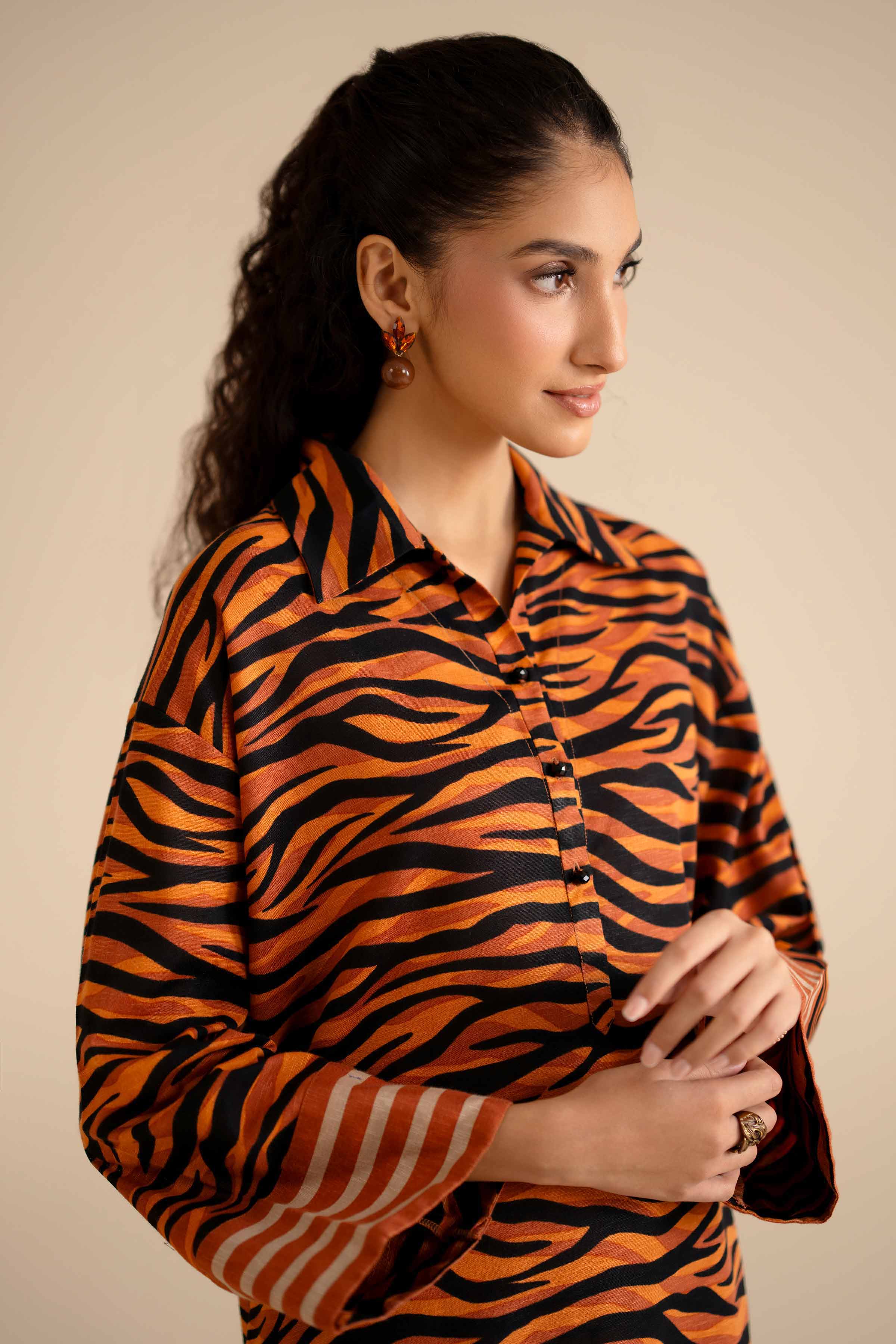 NishatUK - Brown Printed Cambric 2-piece ready to wear Dress
