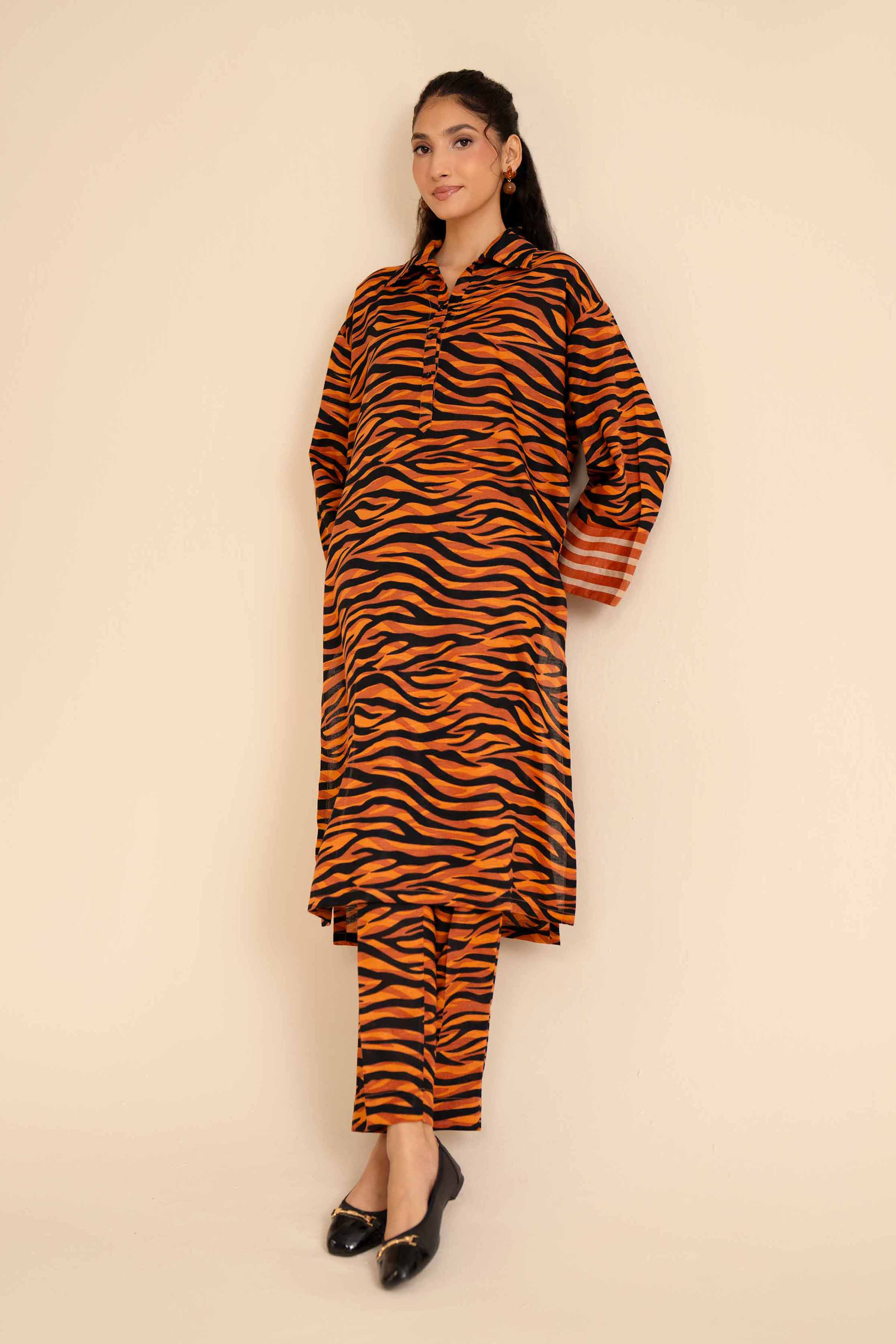 NishatUK - Brown Printed Cambric 2-piece ready to wear Dress