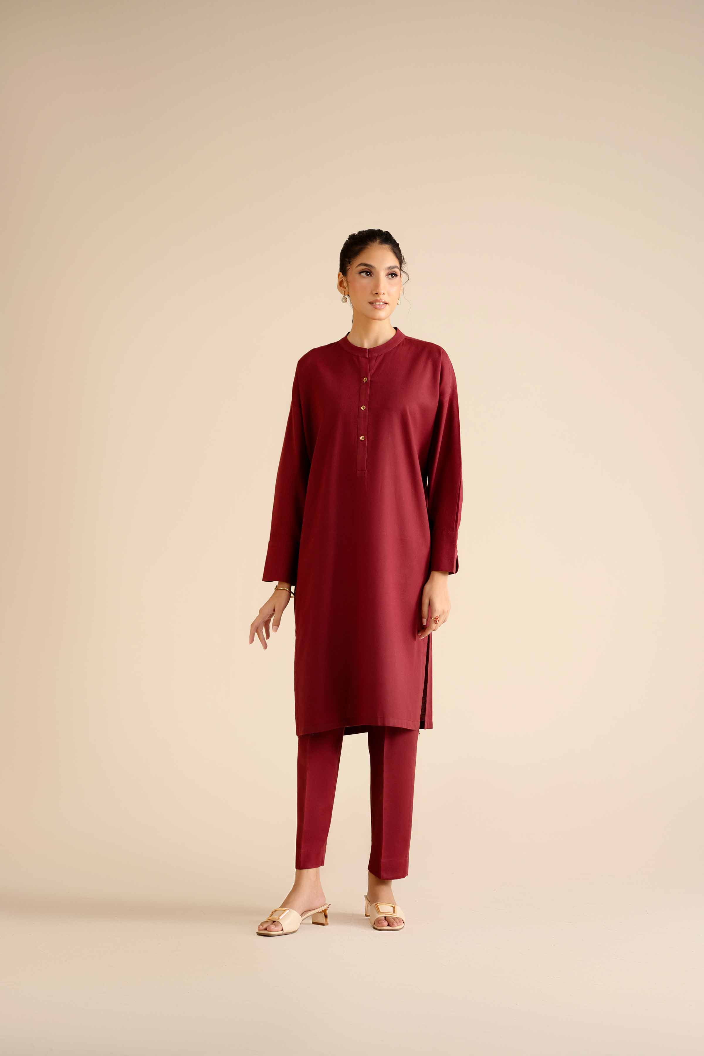 NishatUK - Red Solids Cotton 2-piece ready to wear Dress