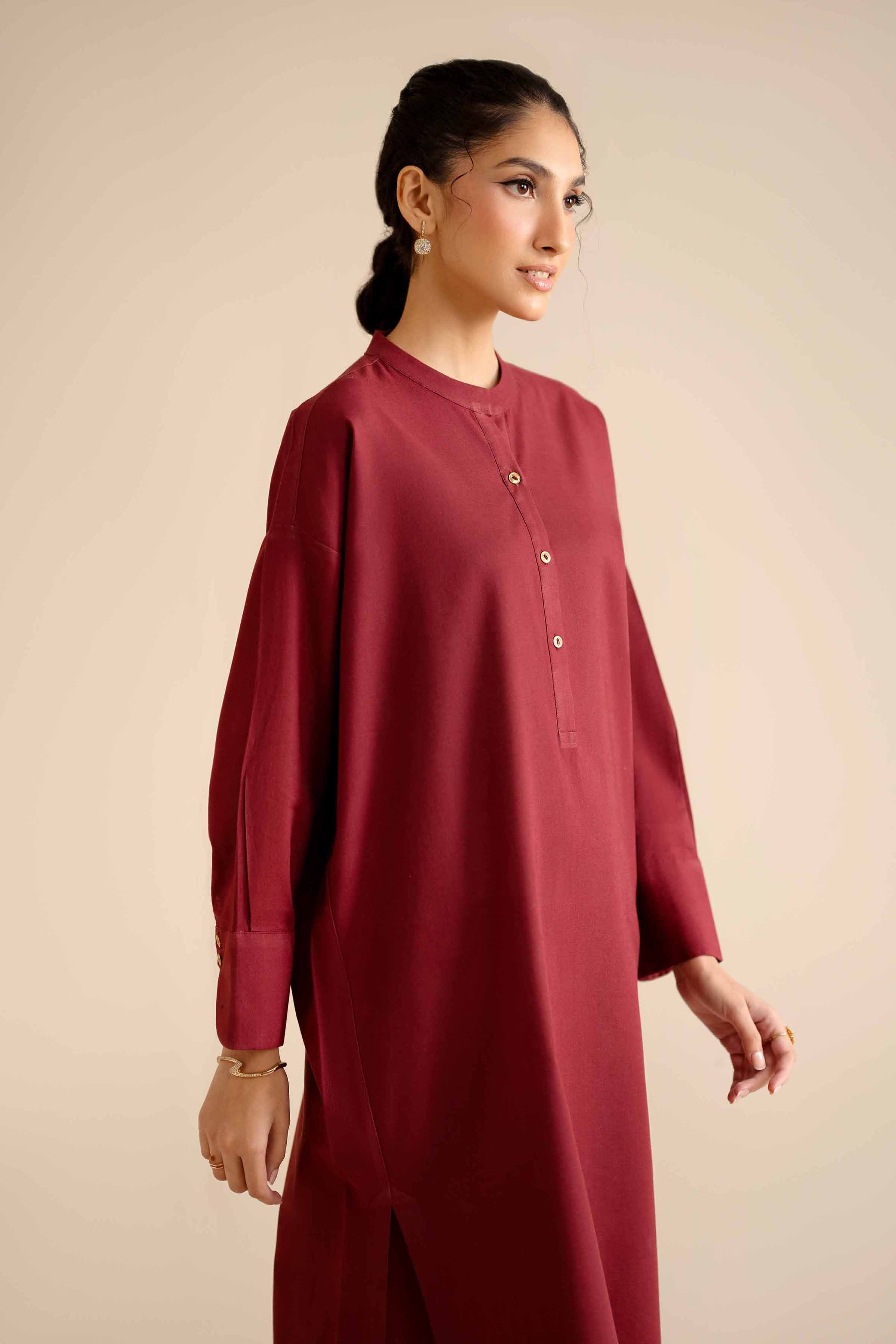 NishatUK - Red Solids Cotton 2-piece ready to wear Dress