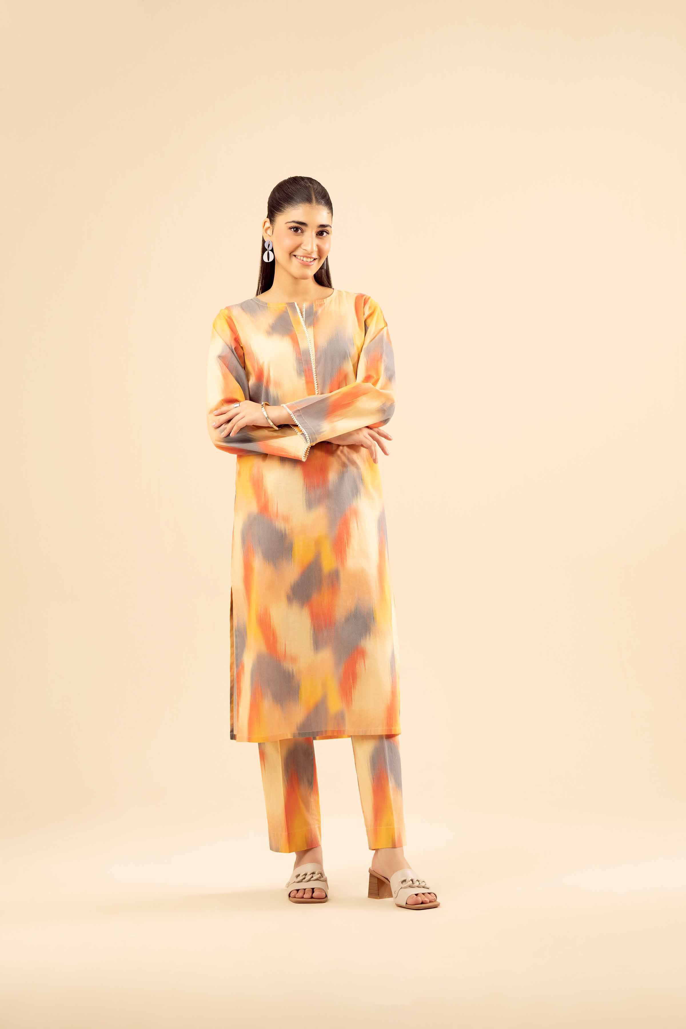 NishatUK - Beige Printed Cambric 2-piece ready to wear Dress