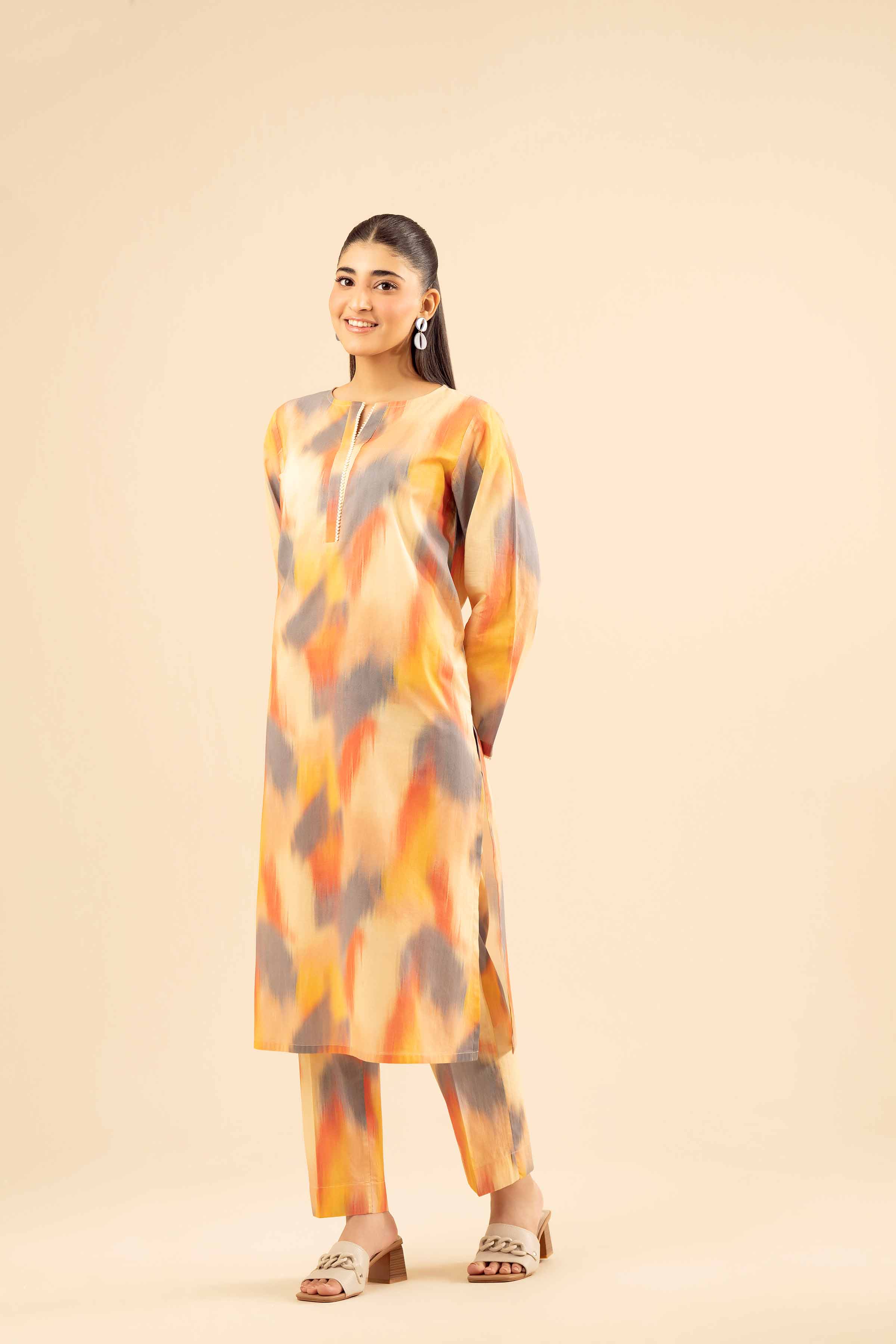 NishatUK - Beige Printed Cambric 2-piece ready to wear Dress