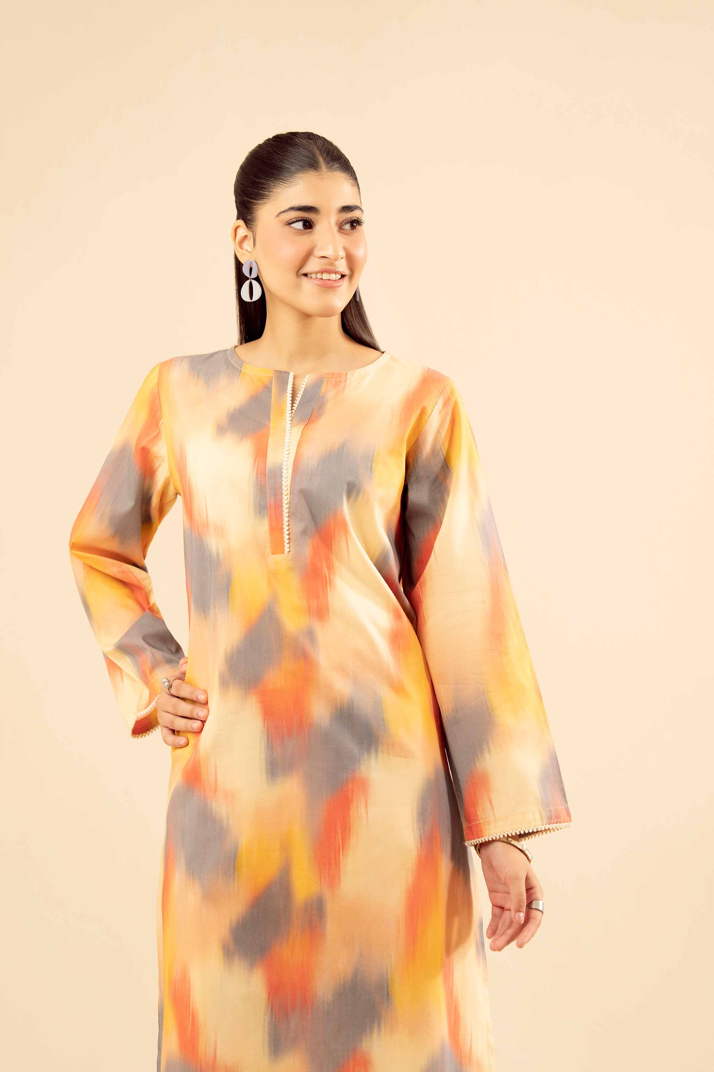 NishatUK - Beige Printed Cambric 2-piece ready to wear Dress