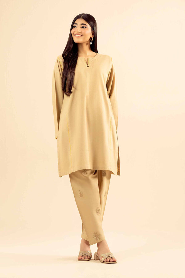 NishatUK - Brown Embroidered  Cotton 2-piece ready to wear Dress