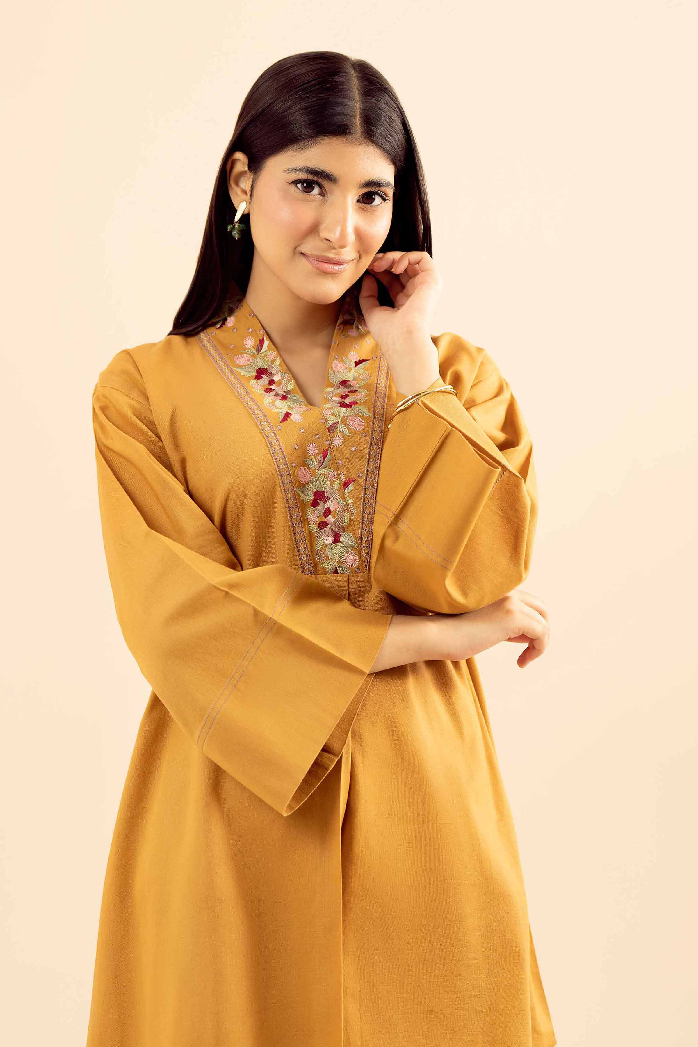 NishatUK - Mustard Embroidered Cotton 2-piece ready to wear Dress