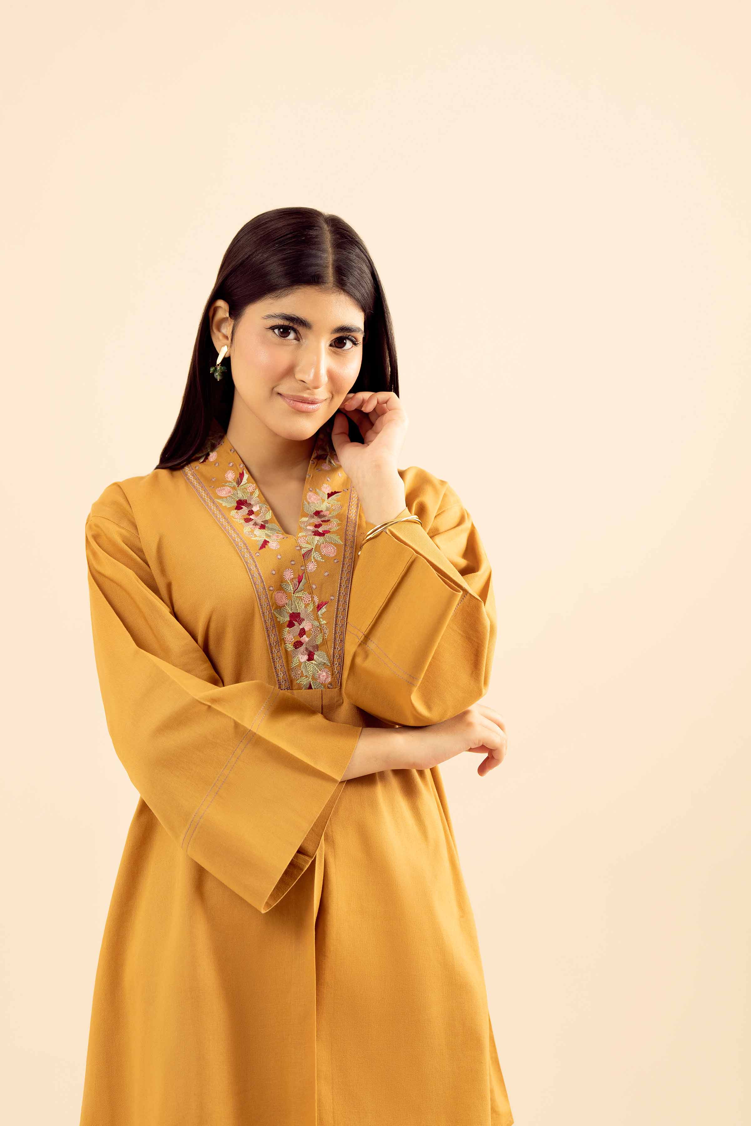NishatUK - Mustard Embroidered Cotton 2-piece ready to wear Dress