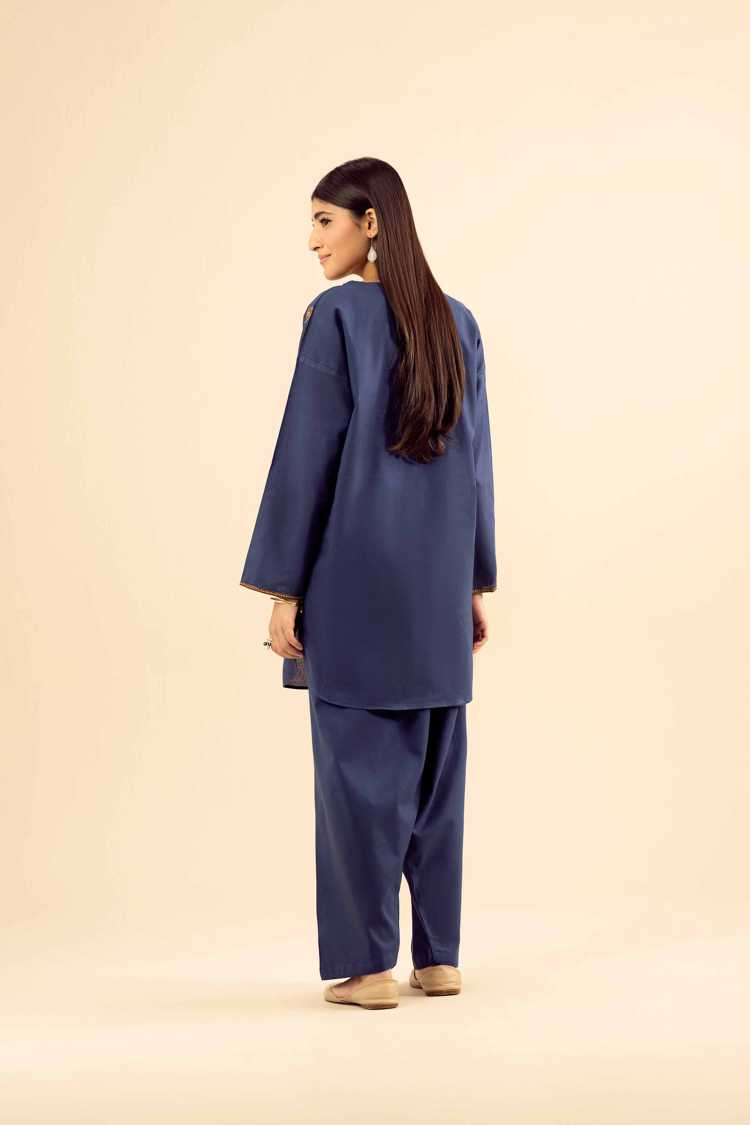 NishatUK - Blue Embroidered Cotton 2-piece ready to wear Dress