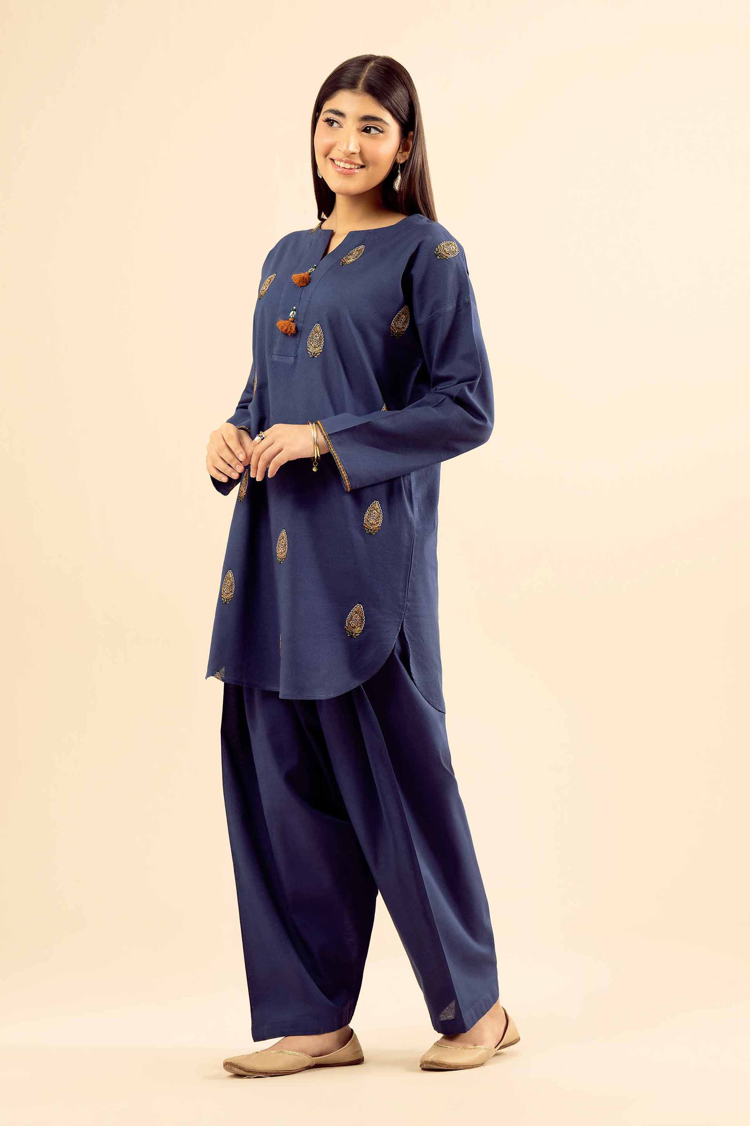 NishatUK - Blue Embroidered Cotton 2-piece ready to wear Dress