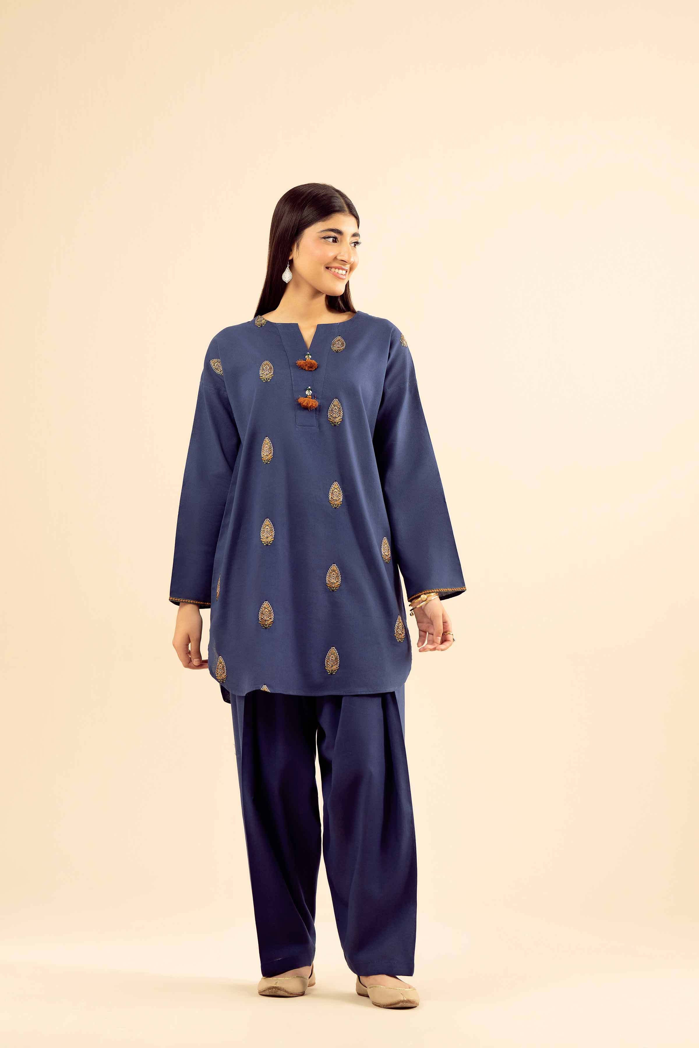 NishatUK - Blue Embroidered Cotton 2-piece ready to wear Dress