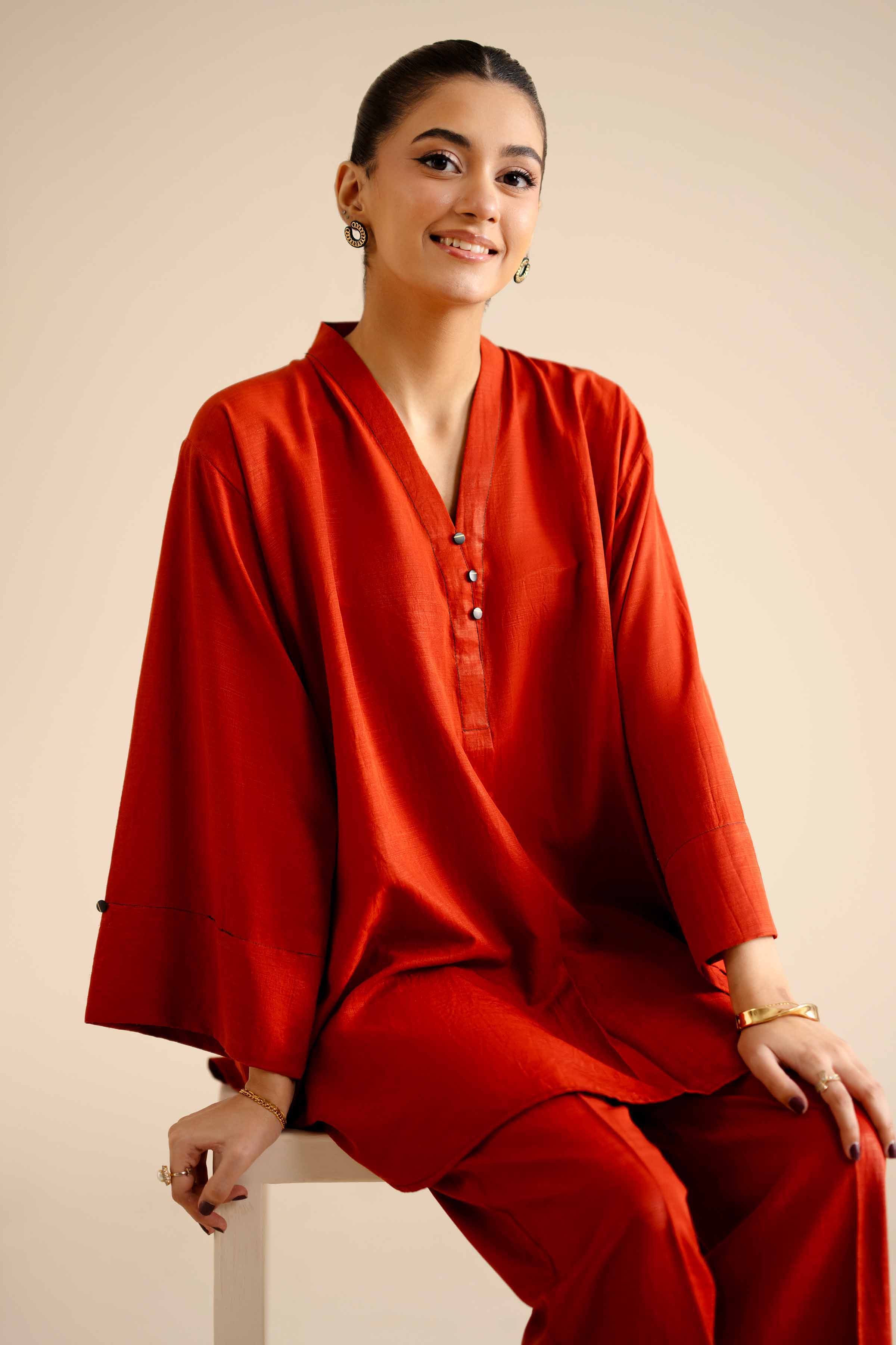NishatUK - Rust Solids Silk 2-piece ready to wear Dress