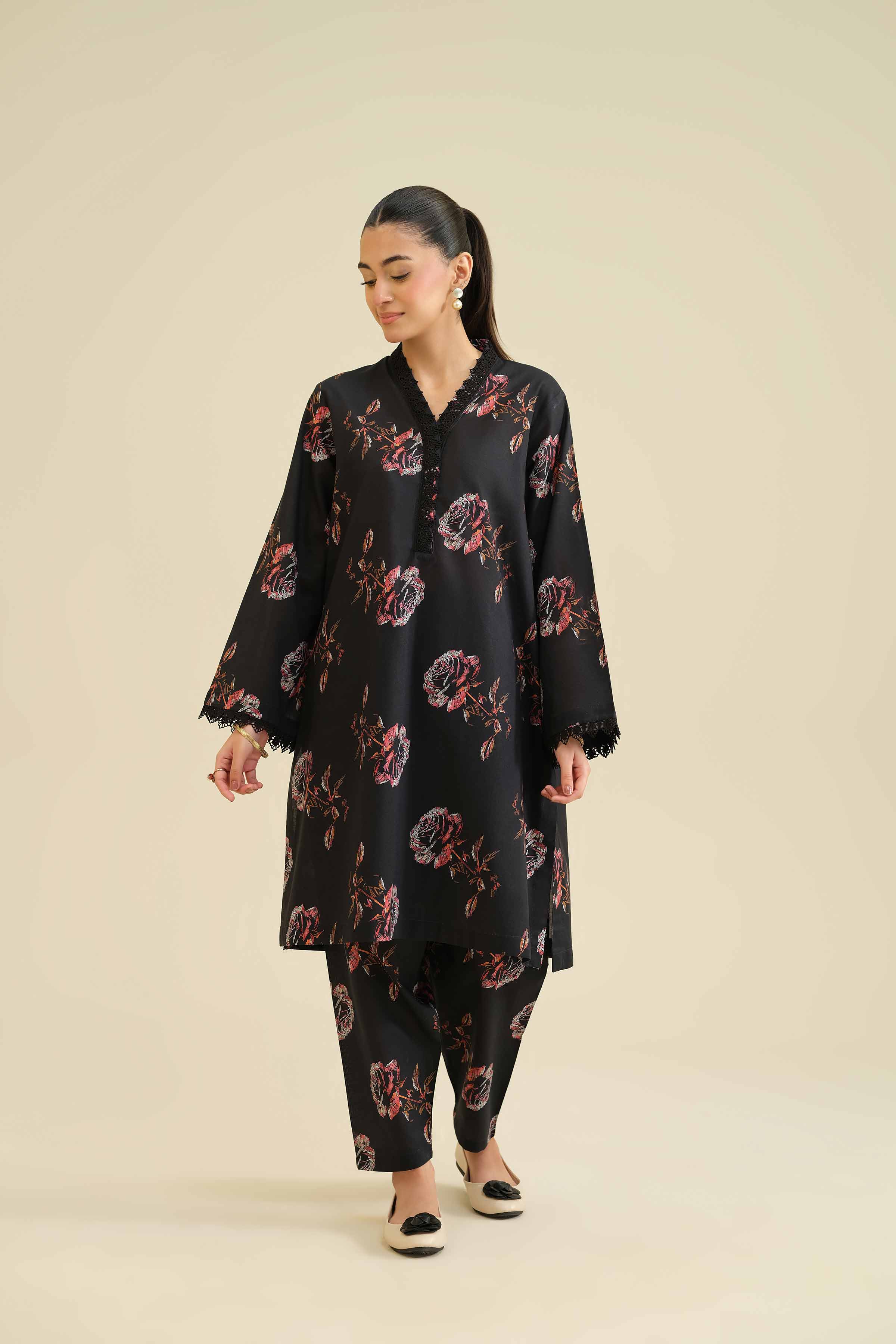 NishatUK - Black Printed Cambric 2-piece ready to wear Dress