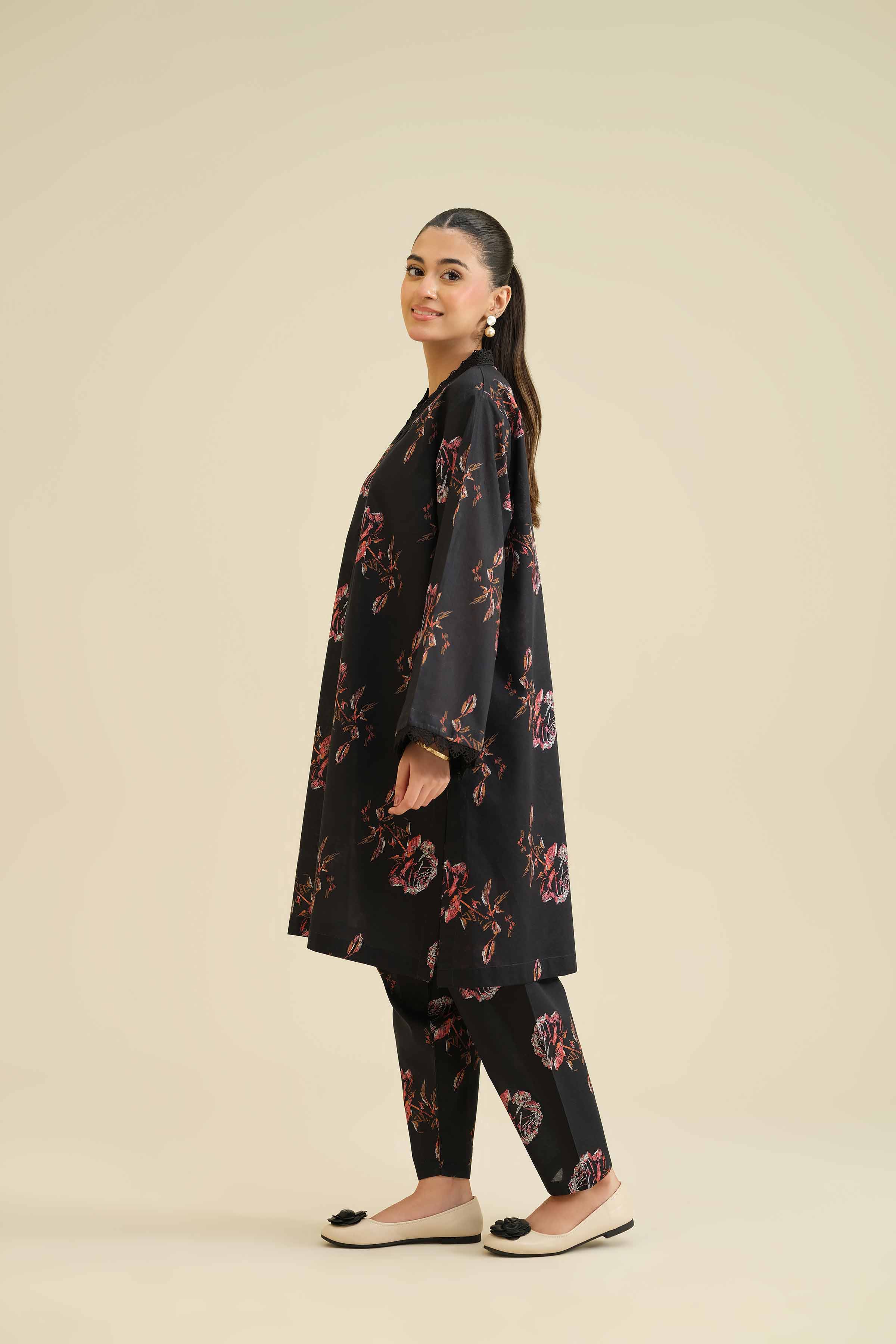 NishatUK - Black Printed Cambric 2-piece ready to wear Dress