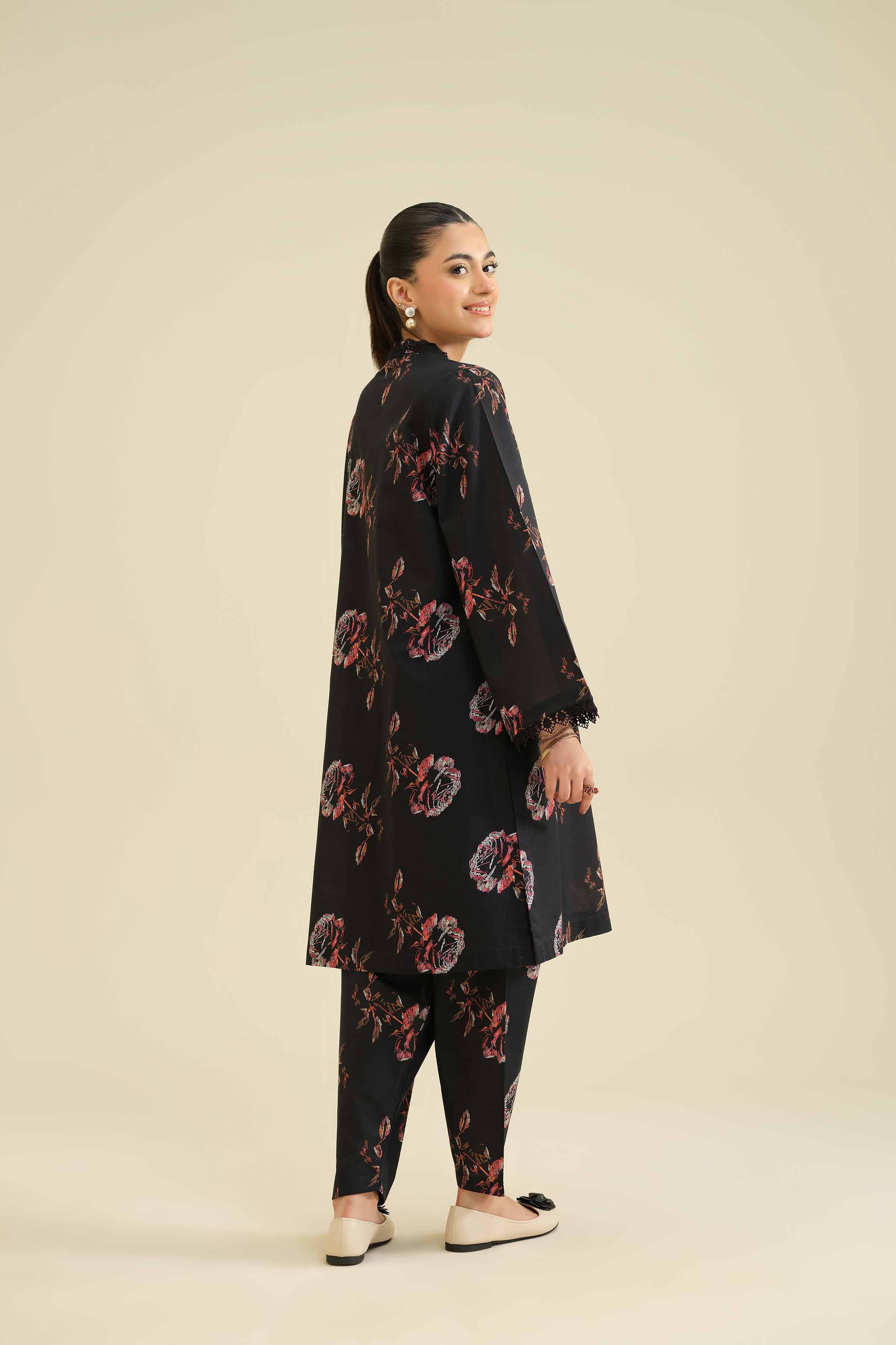 NishatUK - Black Printed Cambric 2-piece ready to wear Dress