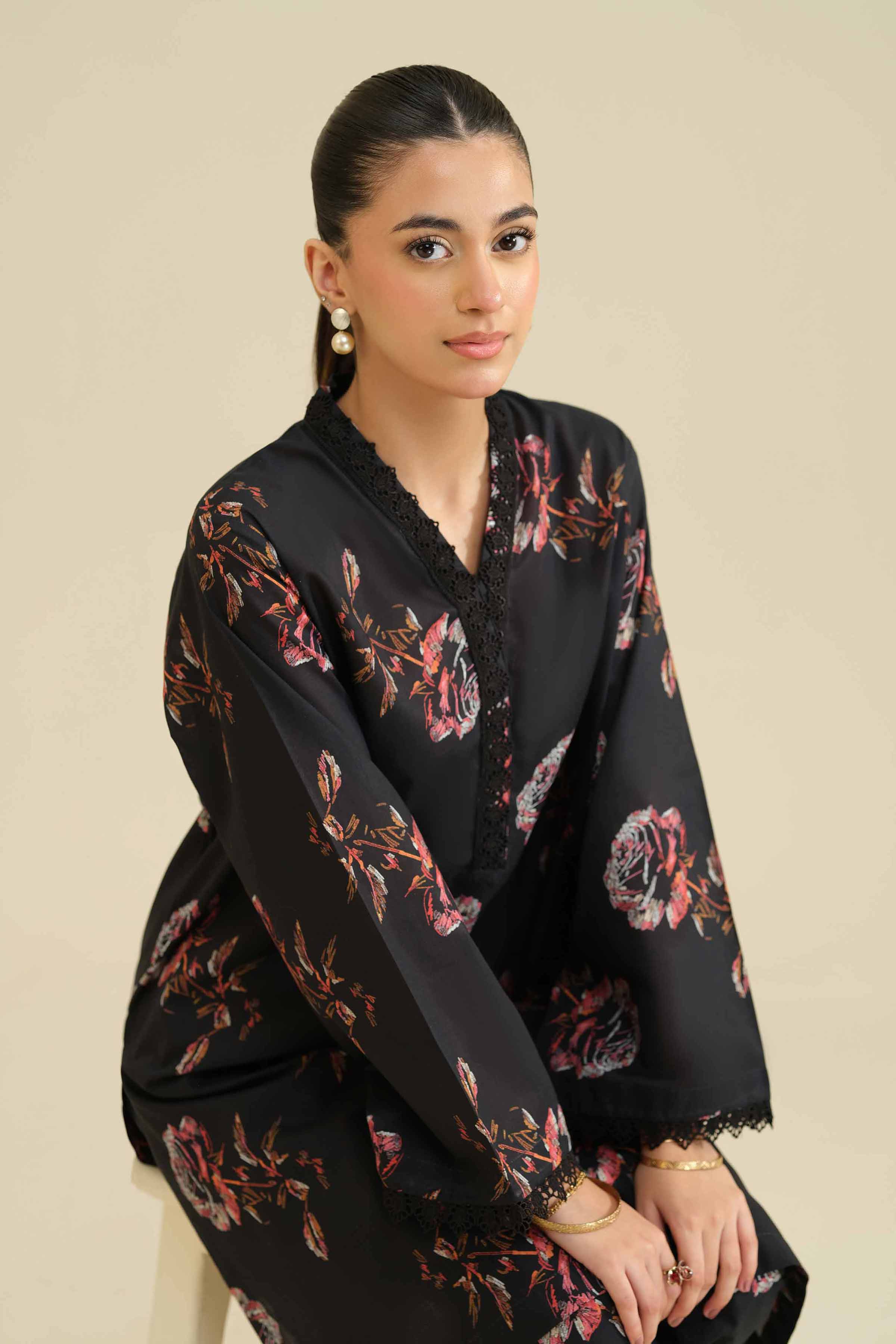 NishatUK - Black Printed Cambric 2-piece ready to wear Dress