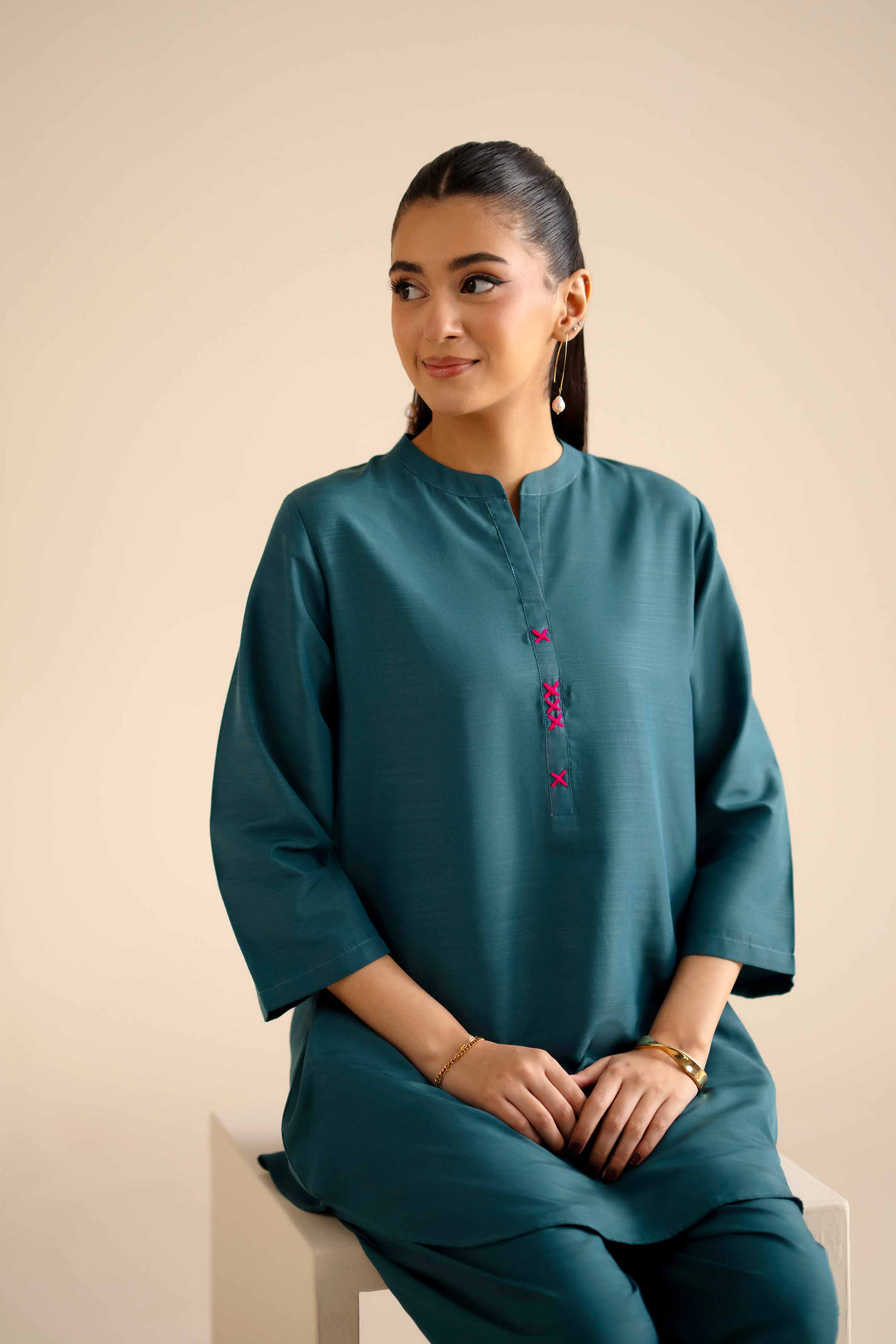 NishatUK - Teal Solids Silk 2-piece ready to wear Dress