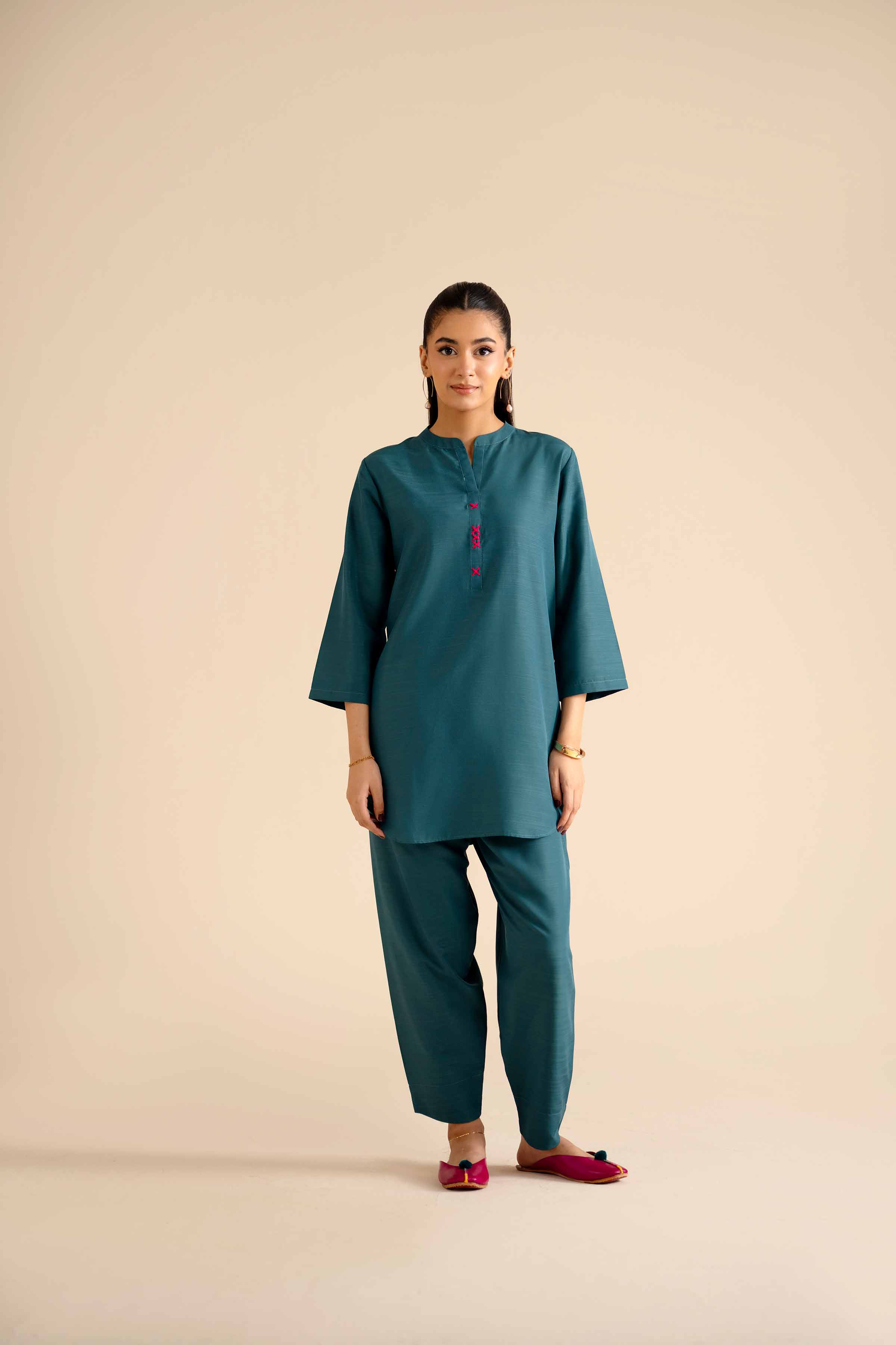 NishatUK - Teal Solids Silk 2-piece ready to wear Dress