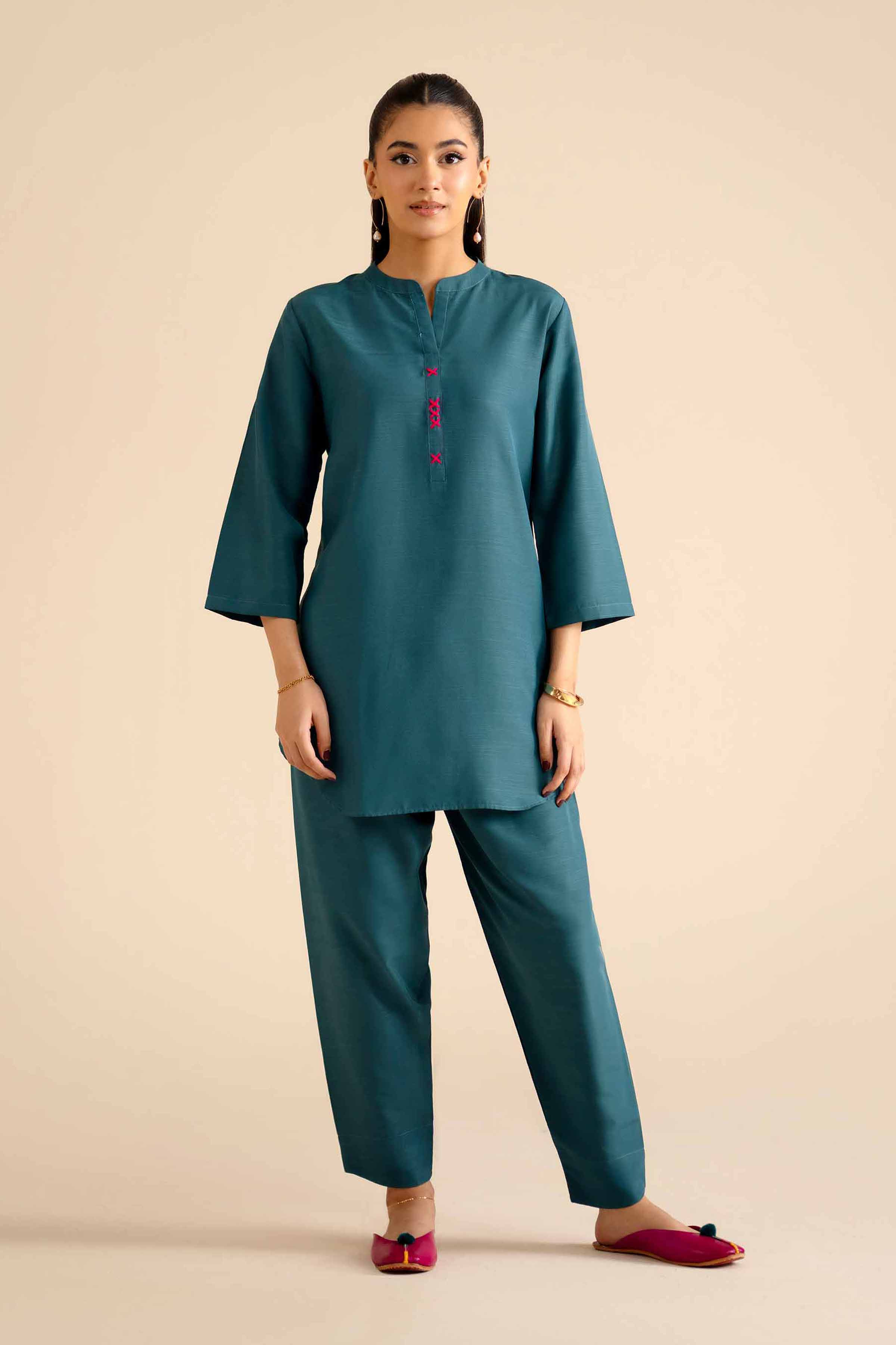 NishatUK - Teal Solids Silk 2-piece ready to wear Dress