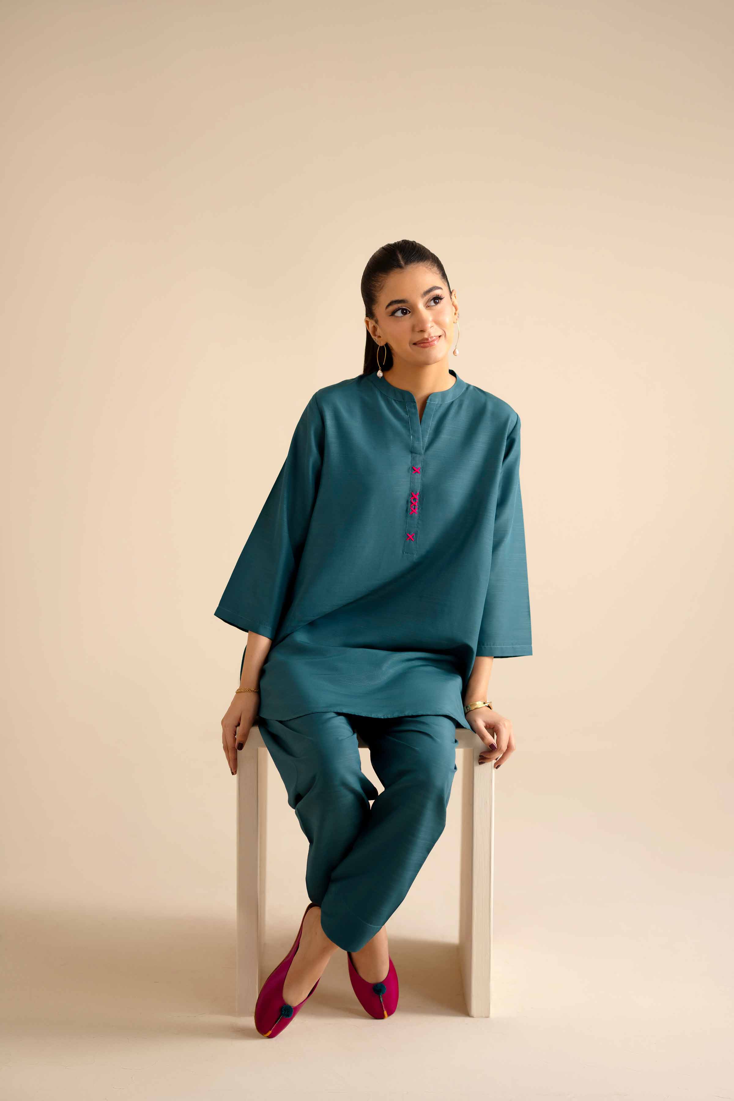 NishatUK - Teal Solids Silk 2-piece ready to wear Dress