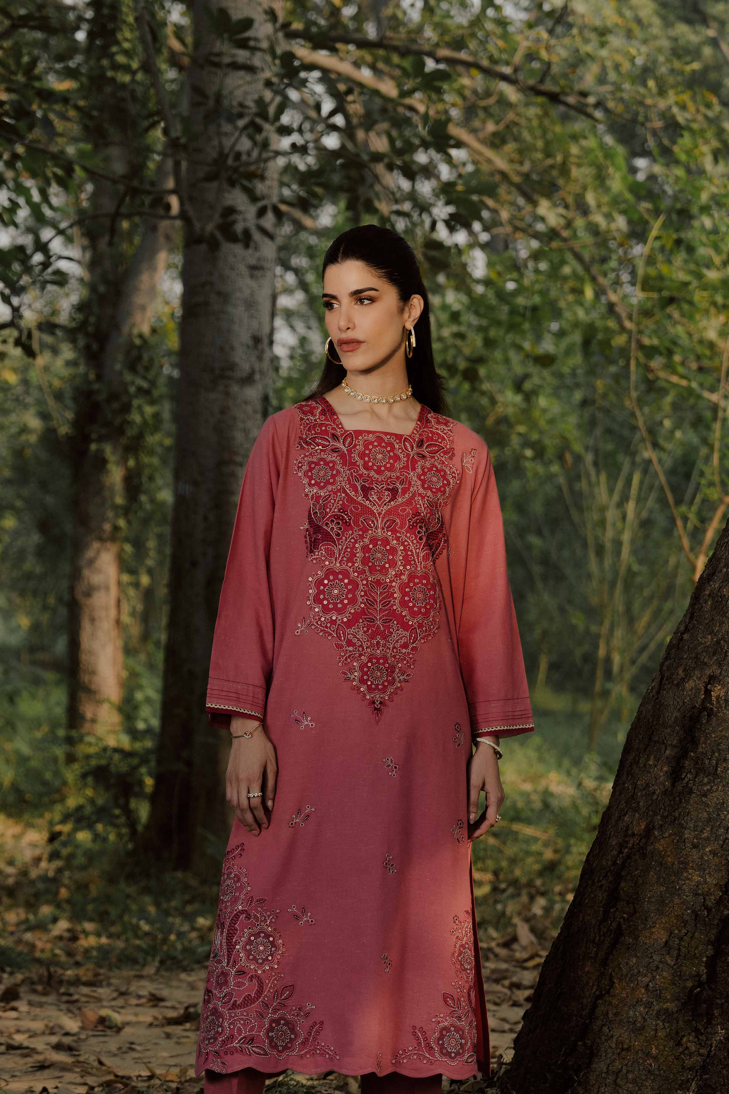 NishatUK - Pink Embroidered Slub 2-piece ready to wear Dress