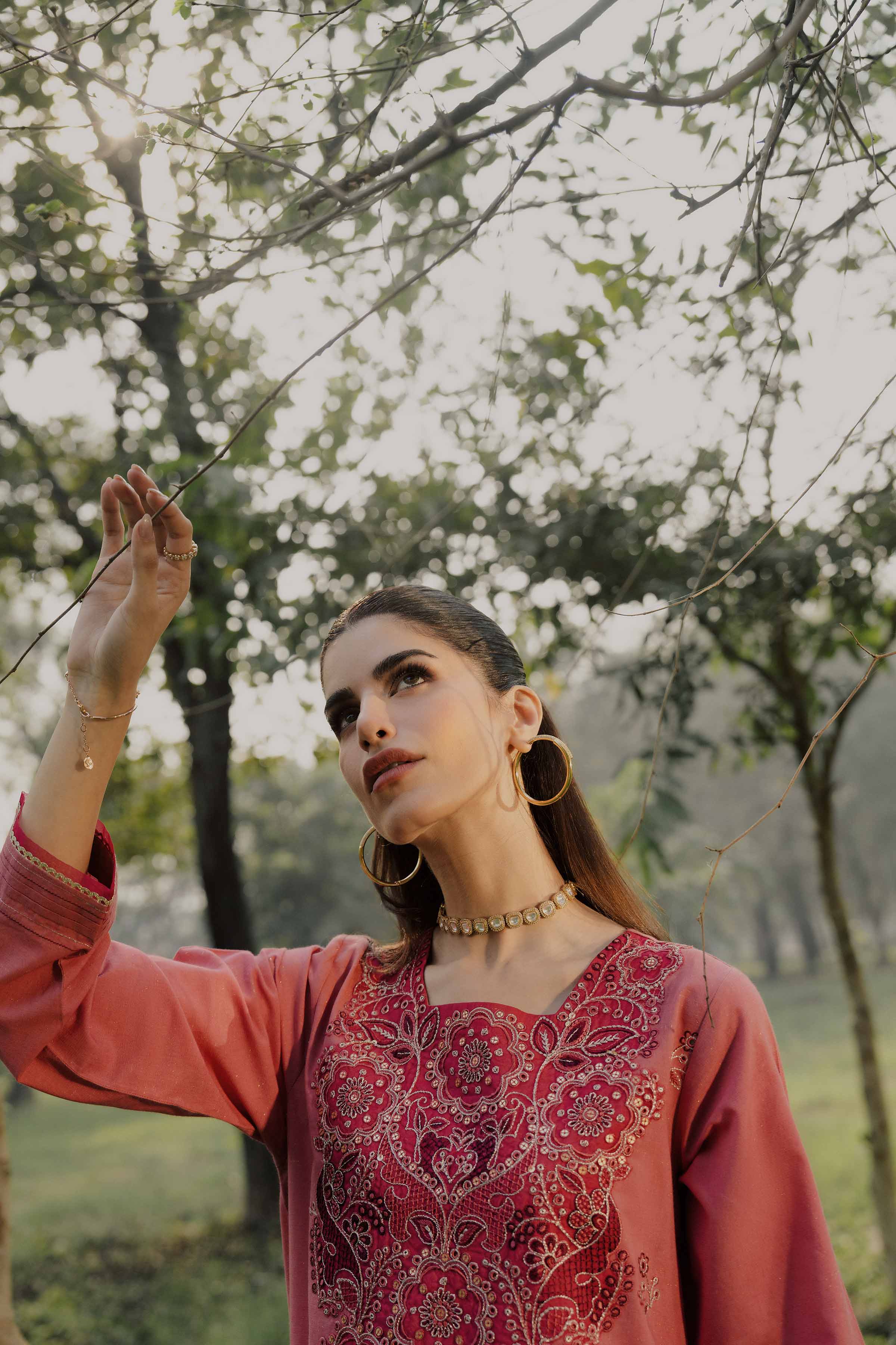 NishatUK - Pink Embroidered Slub 2-piece ready to wear Dress