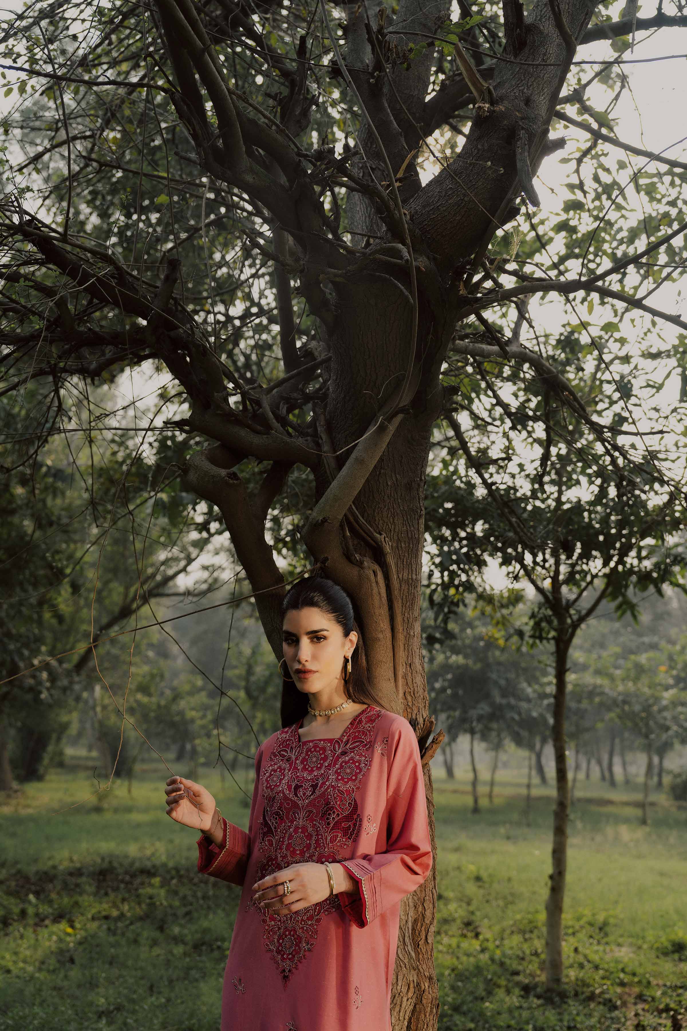 NishatUK - Pink Embroidered Slub 2-piece ready to wear Dress