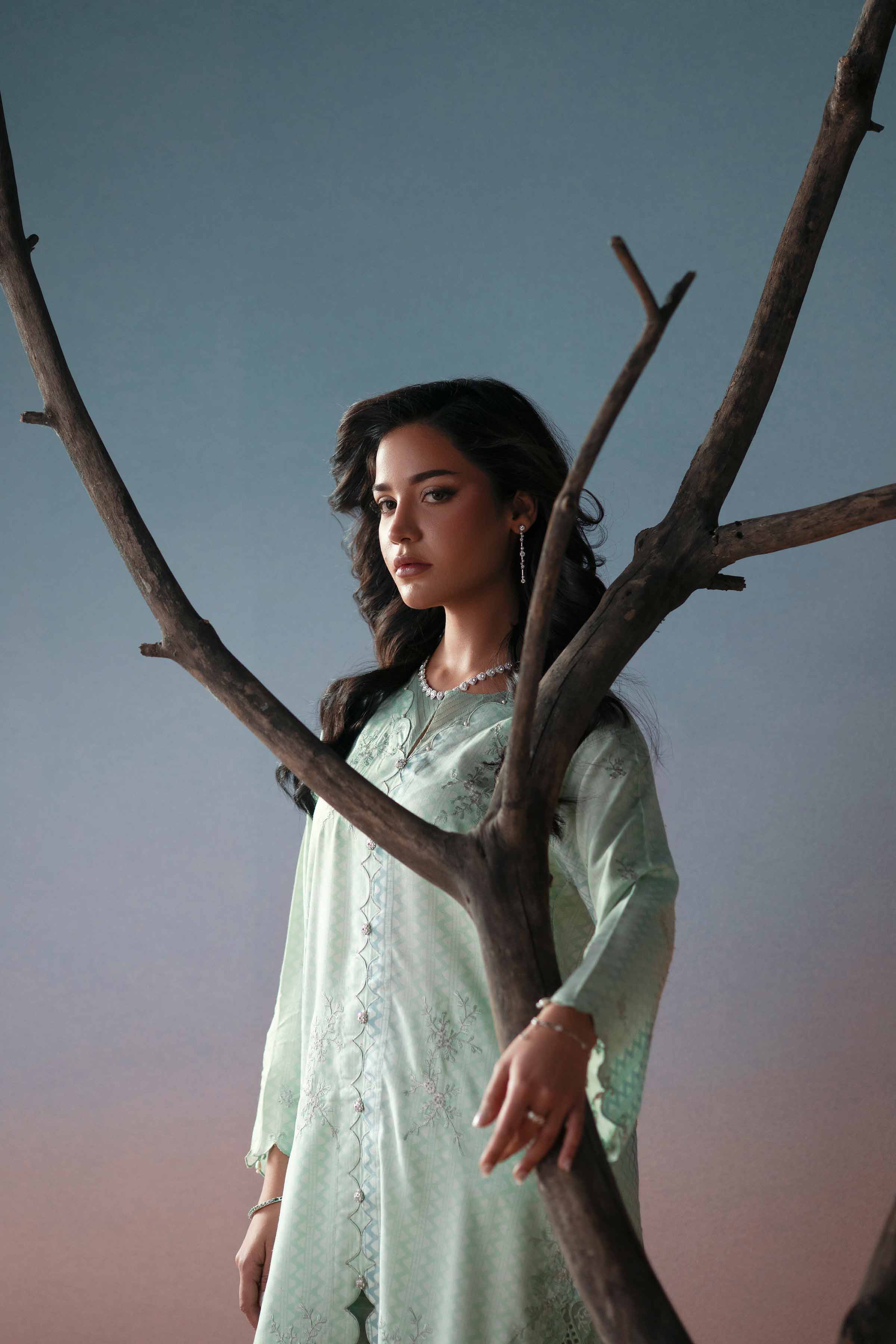 NishatUK - Green Embroidered Glitter Slub 2-piece ready to wear Dress