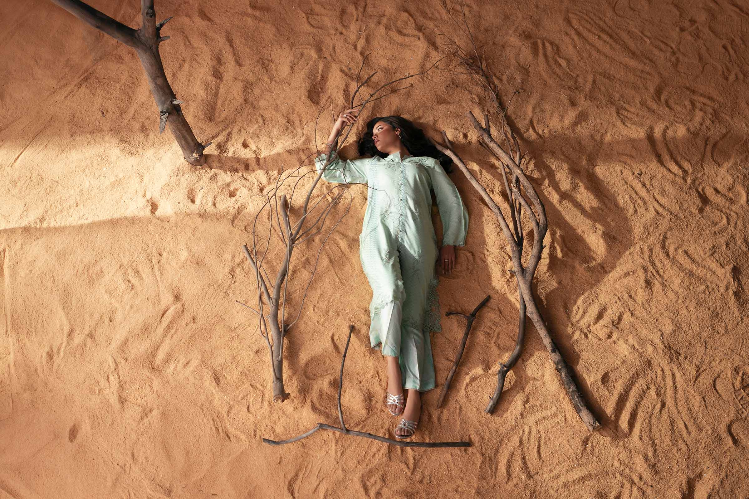 NishatUK - Green Embroidered Glitter Slub 2-piece ready to wear Dress