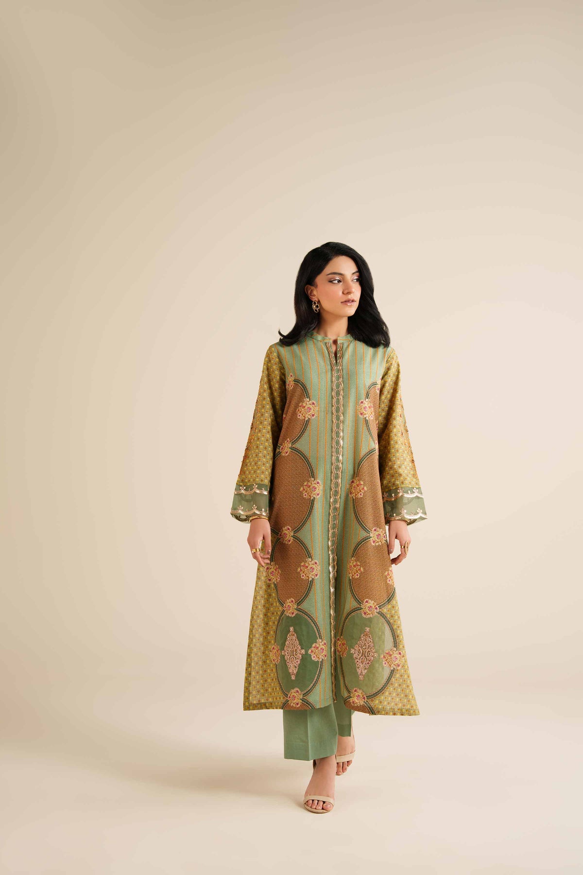 Nishat UK - Green Embroidered Gold Slub 2 Pieces ready to wear Dress