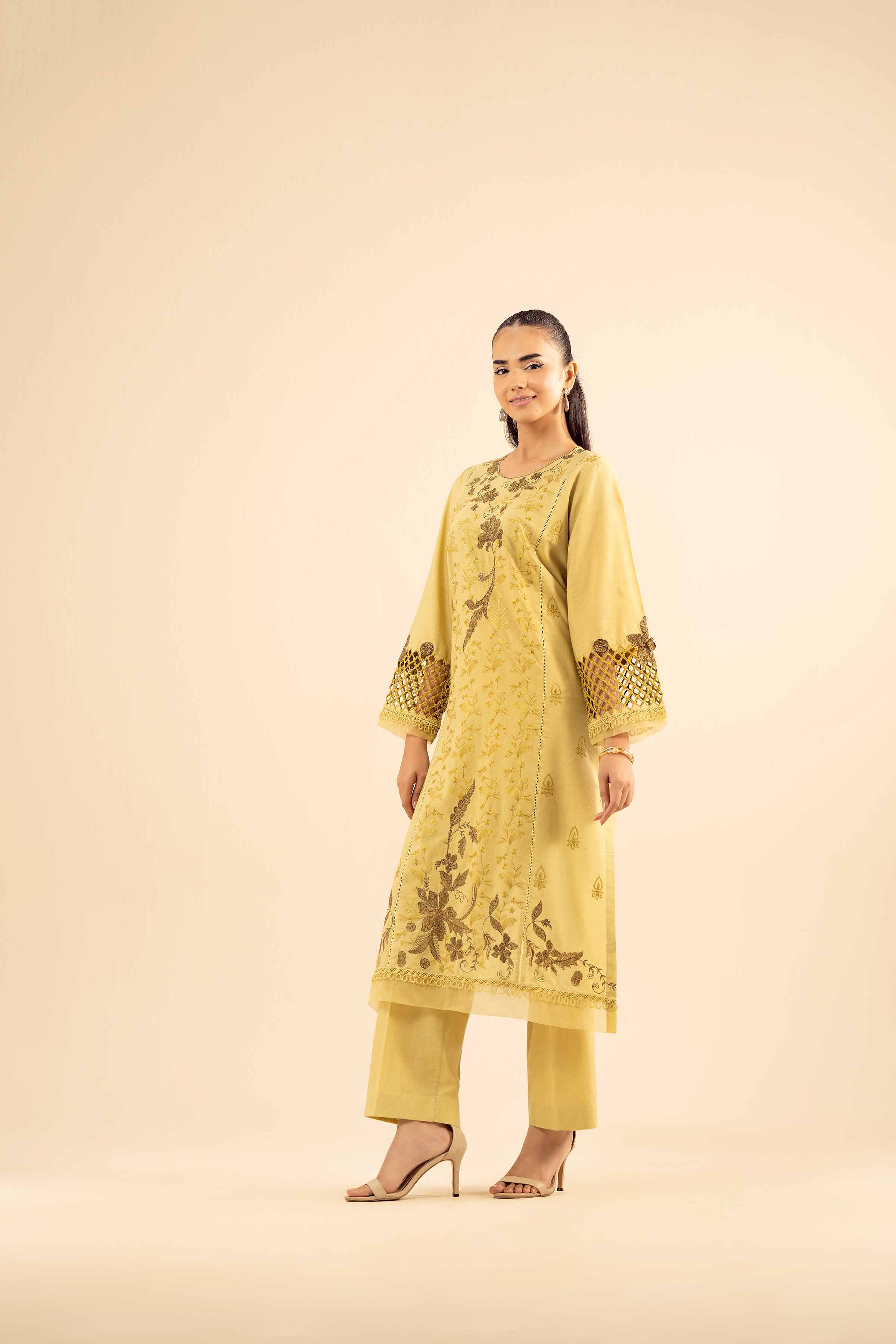 Nishat UK - Green Embroidered Slub 2 Pieces ready to wear Dress