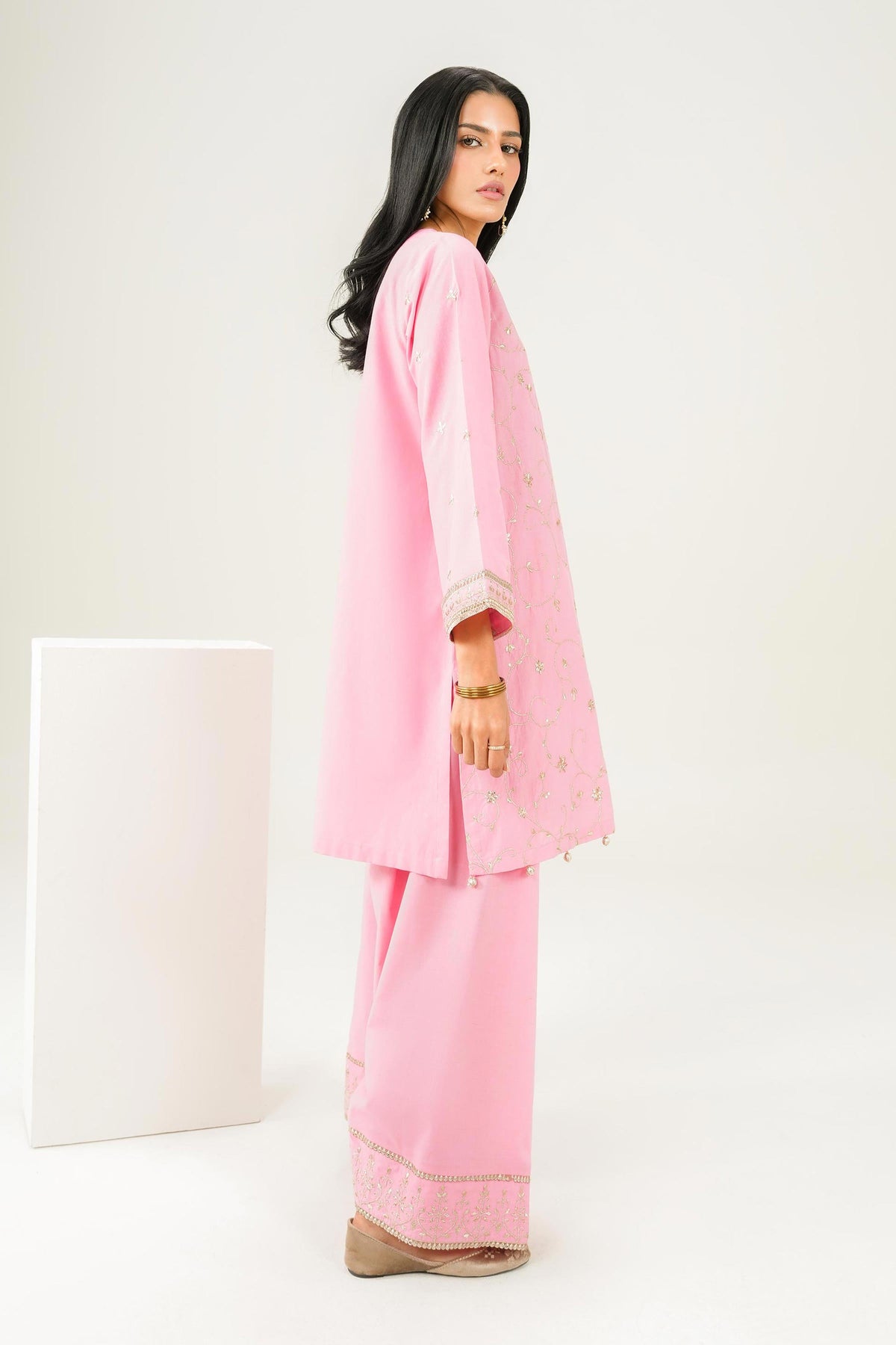 Nishat UK - Pink Embroidered Gold Slub 2 Pieces ready to wear Dress