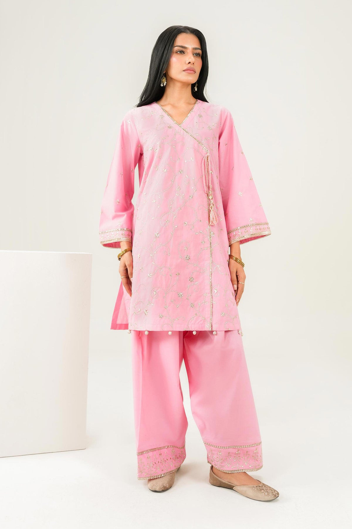 Nishat UK - Pink Embroidered Gold Slub 2 Pieces ready to wear Dress