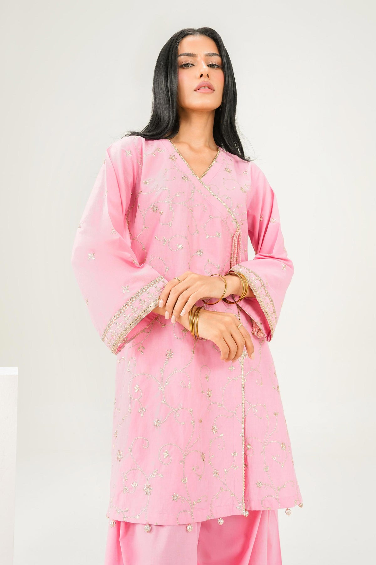Nishat UK - Pink Embroidered Gold Slub 2 Pieces ready to wear Dress
