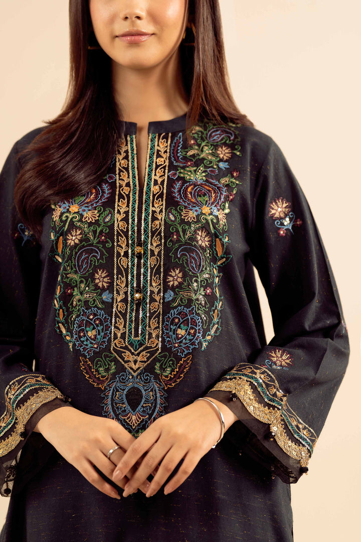 NishatUK - Black Embroidered Slub 2-piece ready to wear Dress