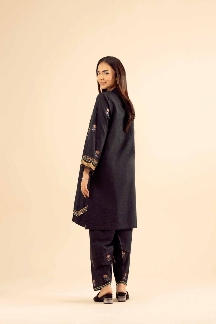 NishatUK - Black Embroidered Slub 2-piece ready to wear Dress