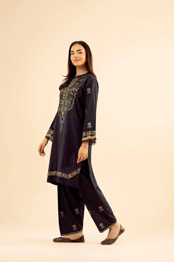 NishatUK - Black Embroidered Slub 2-piece ready to wear Dress