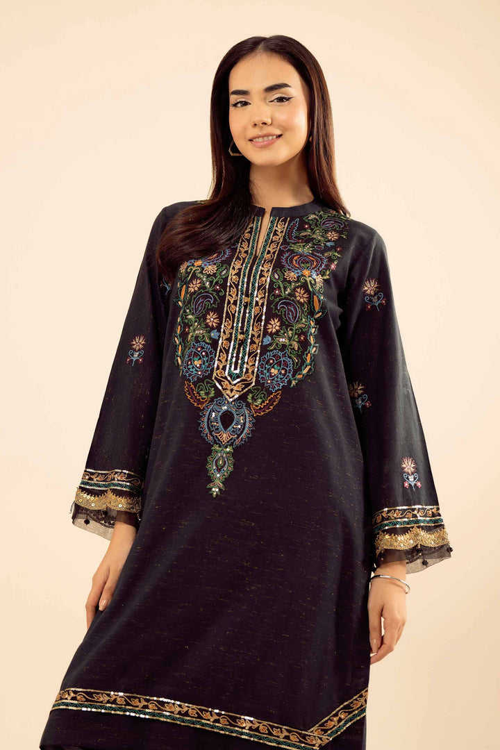 NishatUK - Black Embroidered Slub 2-piece ready to wear Dress