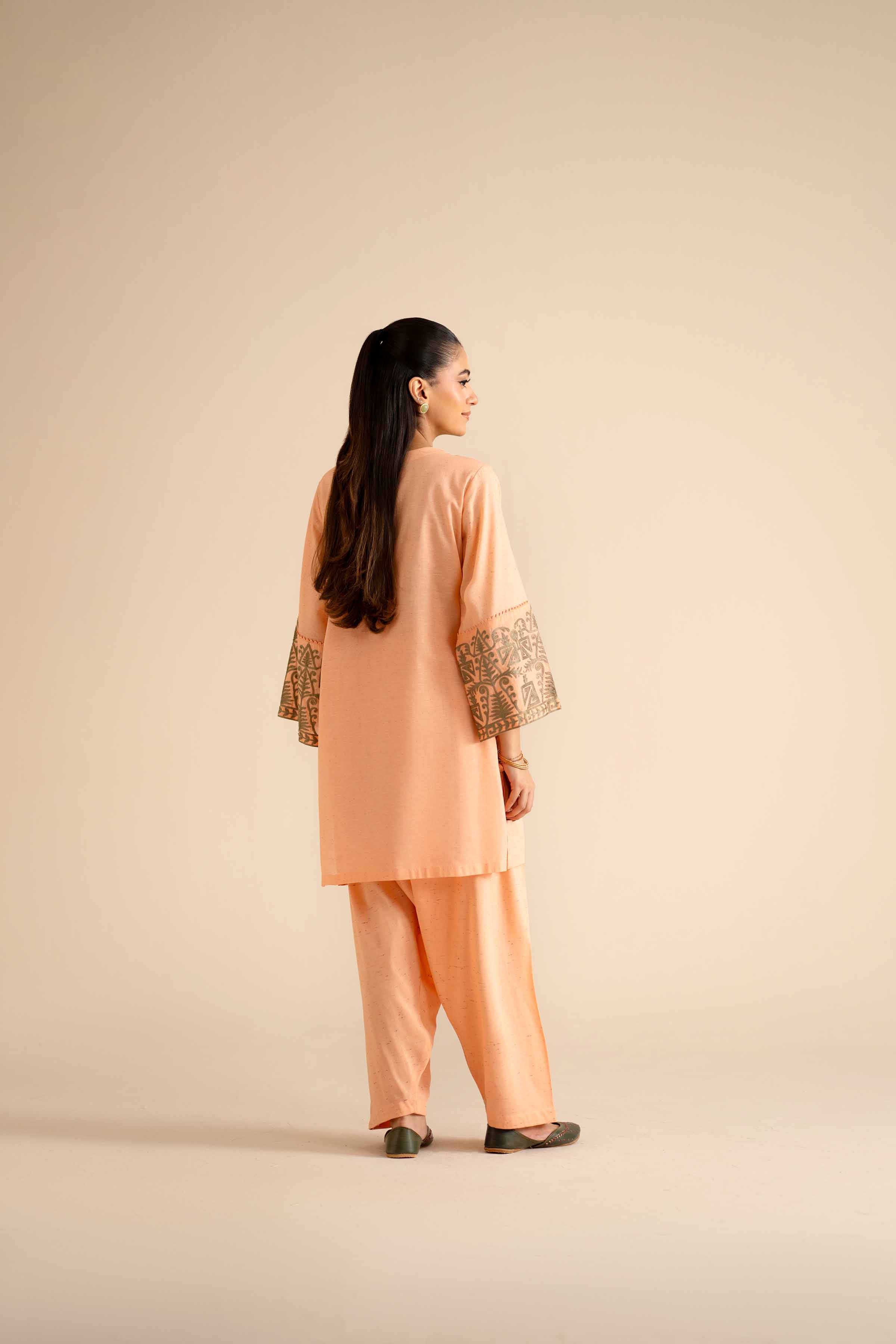 NishatUK - Peach Embroidered Khaddar 2-piece ready to wear Dress